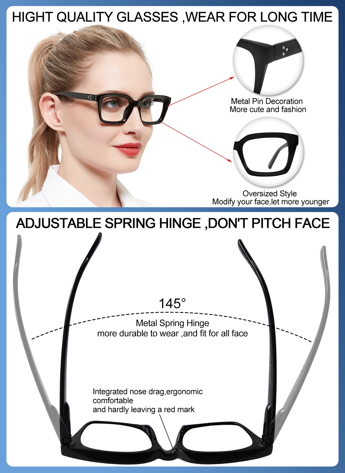 OCCI CHIARI Retro Bifocal Cheaters Reading Glasses - Full-Rimmed Classic Square Large Frame Crystal Clear OC5031BB