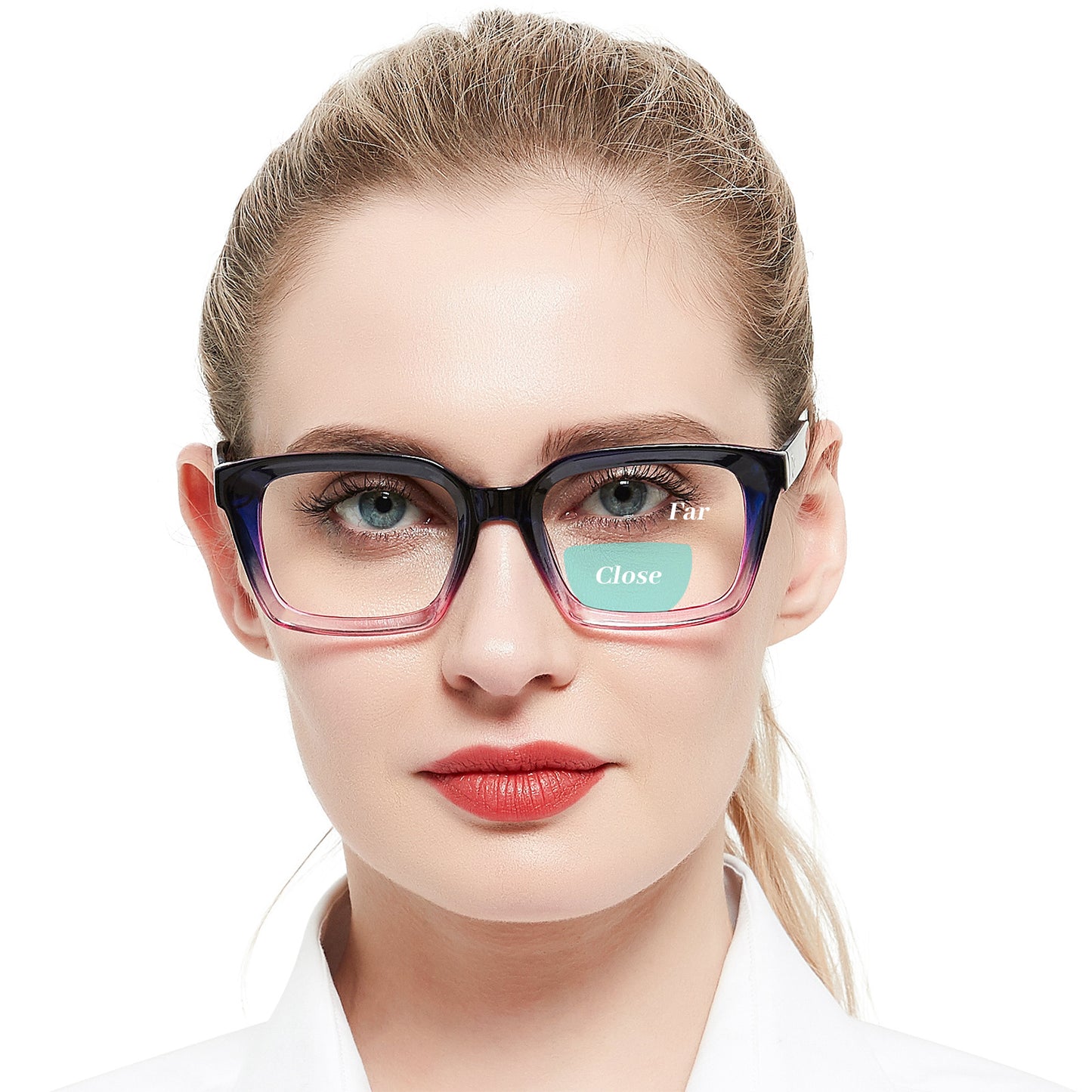 OCCI CHIARI Retro Bifocal Cheaters Reading Glasses - Full-Rimmed Classic Square Large Frame Crystal Clear OC5031BB