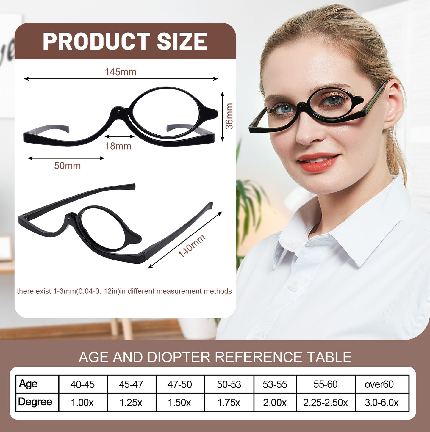 OCCI CHIARI Reading Glasses Eye Make Up Rotatable Cosmetic Eyeglasses for Women OC5035