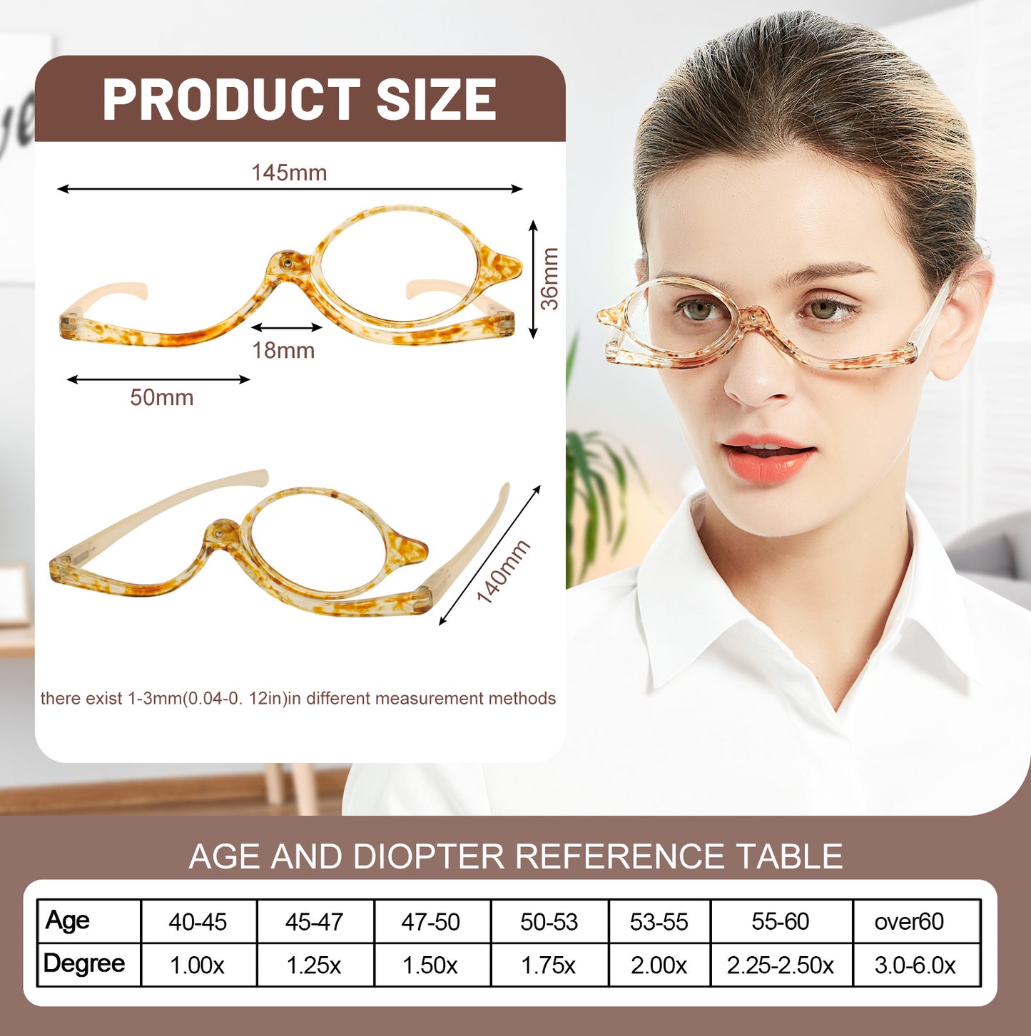 OCCI CHIARI Reading Glasses Eye Make Up Rotatable Cosmetic Eyeglasses for Women OC5035