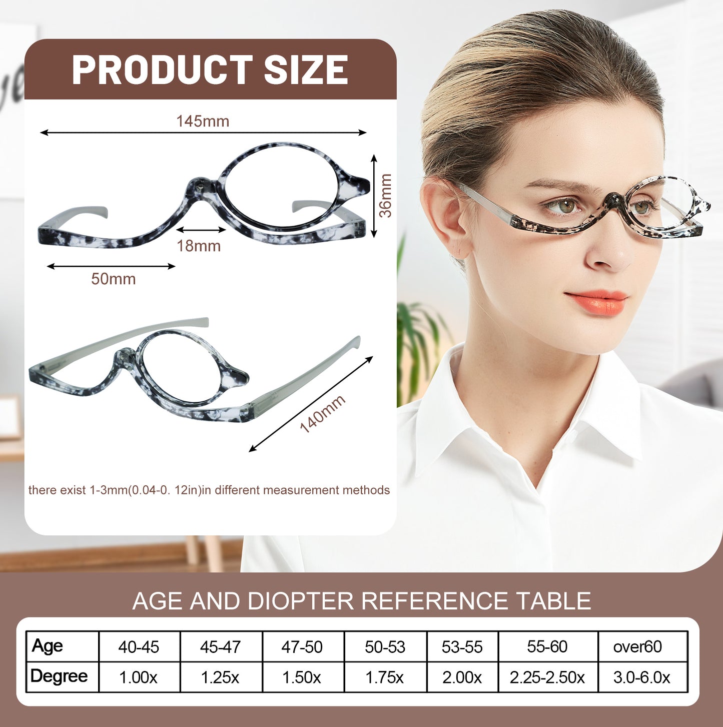 OCCI CHIARI Reading Glasses Eye Make Up Rotatable Cosmetic Eyeglasses for Women OC5035