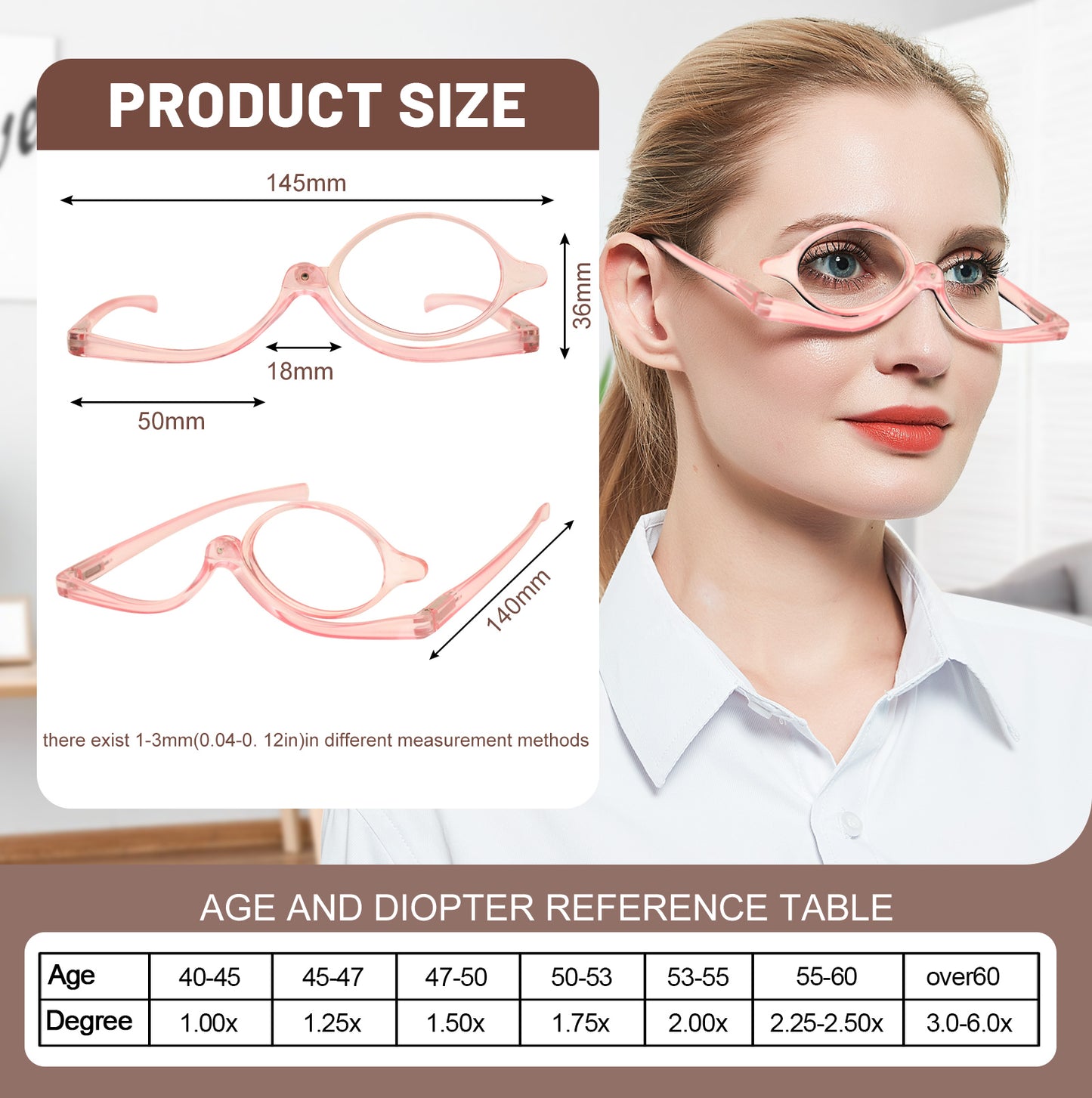 OCCI CHIARI Reading Glasses Eye Make Up Rotatable Cosmetic Eyeglasses for Women OC5035