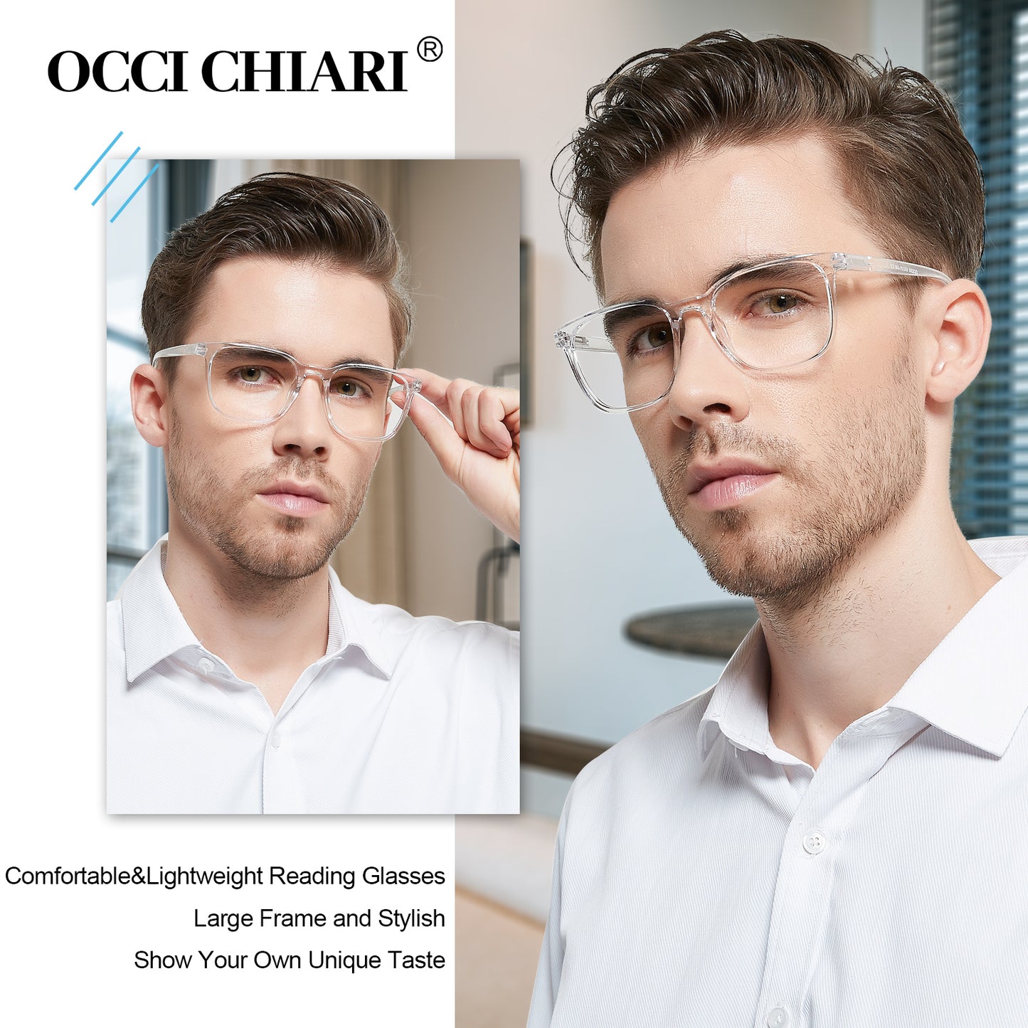 OCCI CHIARI XL Reading Glasses Men Large head Comfortable Readers OC5209