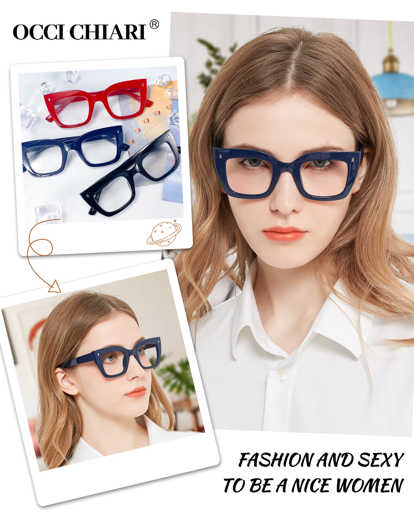 OCCI CHIARI Women Oversized Square-Cateye Reading Glasses Trendy Thick Readers Comfort Eyeglasses OC5245