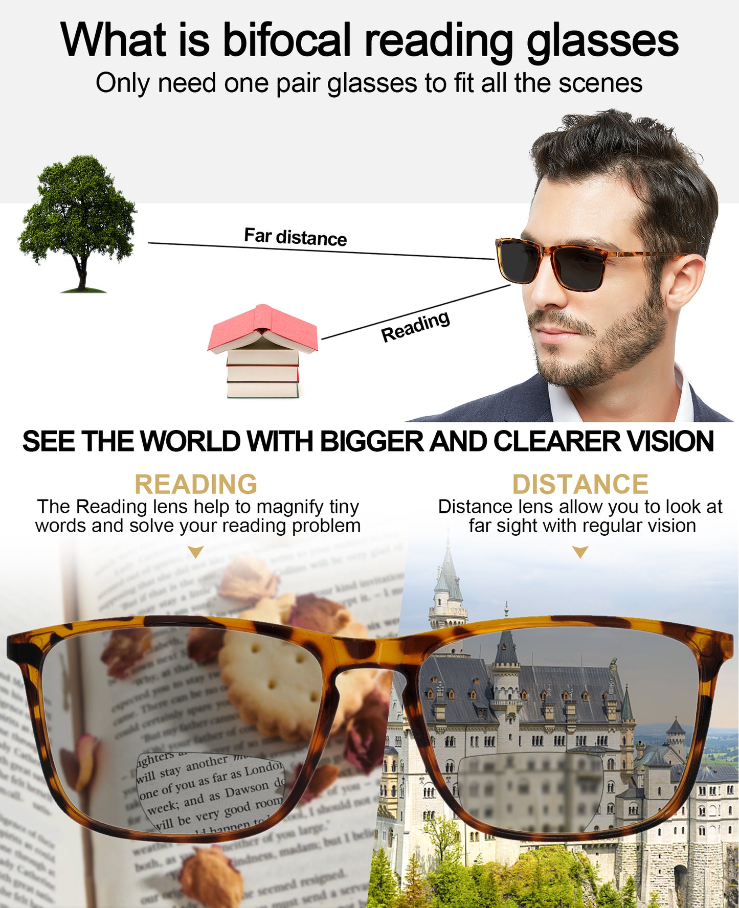 OCCI CHIARI Sun Bifocal Reading Glasses for Men Large Sunglasses Reader UV400 OC5026BS