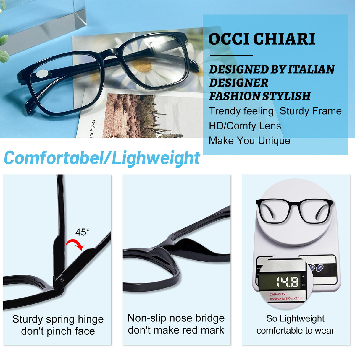 OCCI CHIARI XL Reading Glasses Men Large head Comfortable Readers OC5209