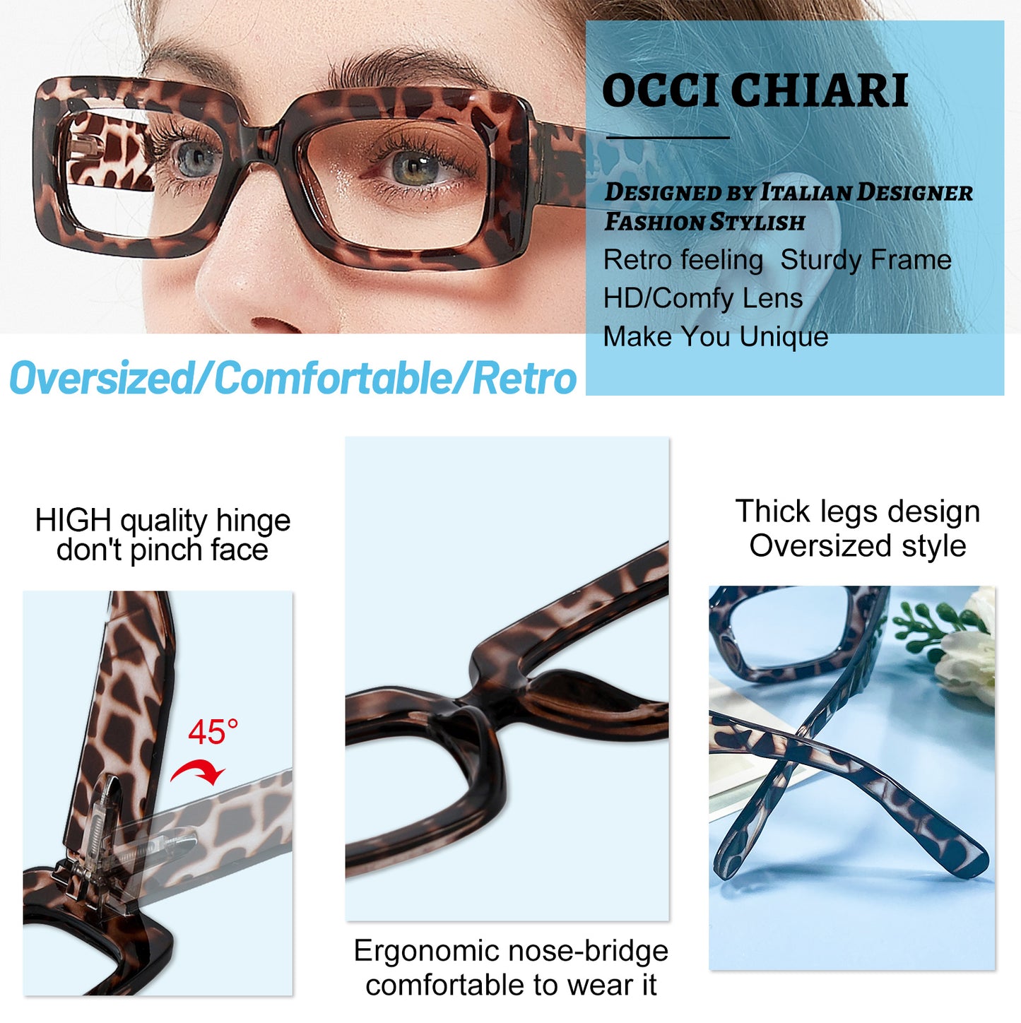 OCCI CHIARI Fashion Reading Glasses for Women Large Readers Heavy Duty Eyeglasses OC5189