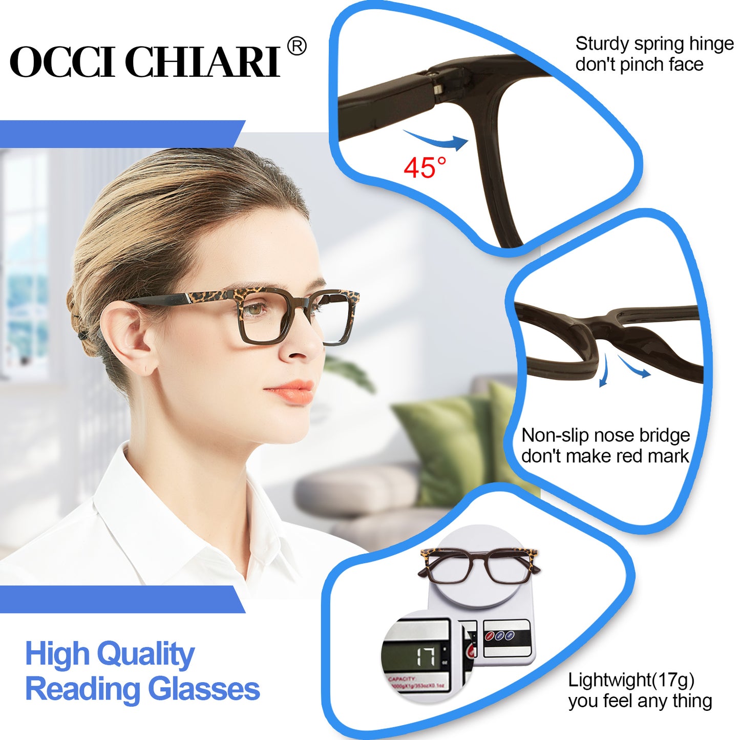 OCCI CHIARI Fashion Reading Glasses For Women Rectangle Reader OC5018