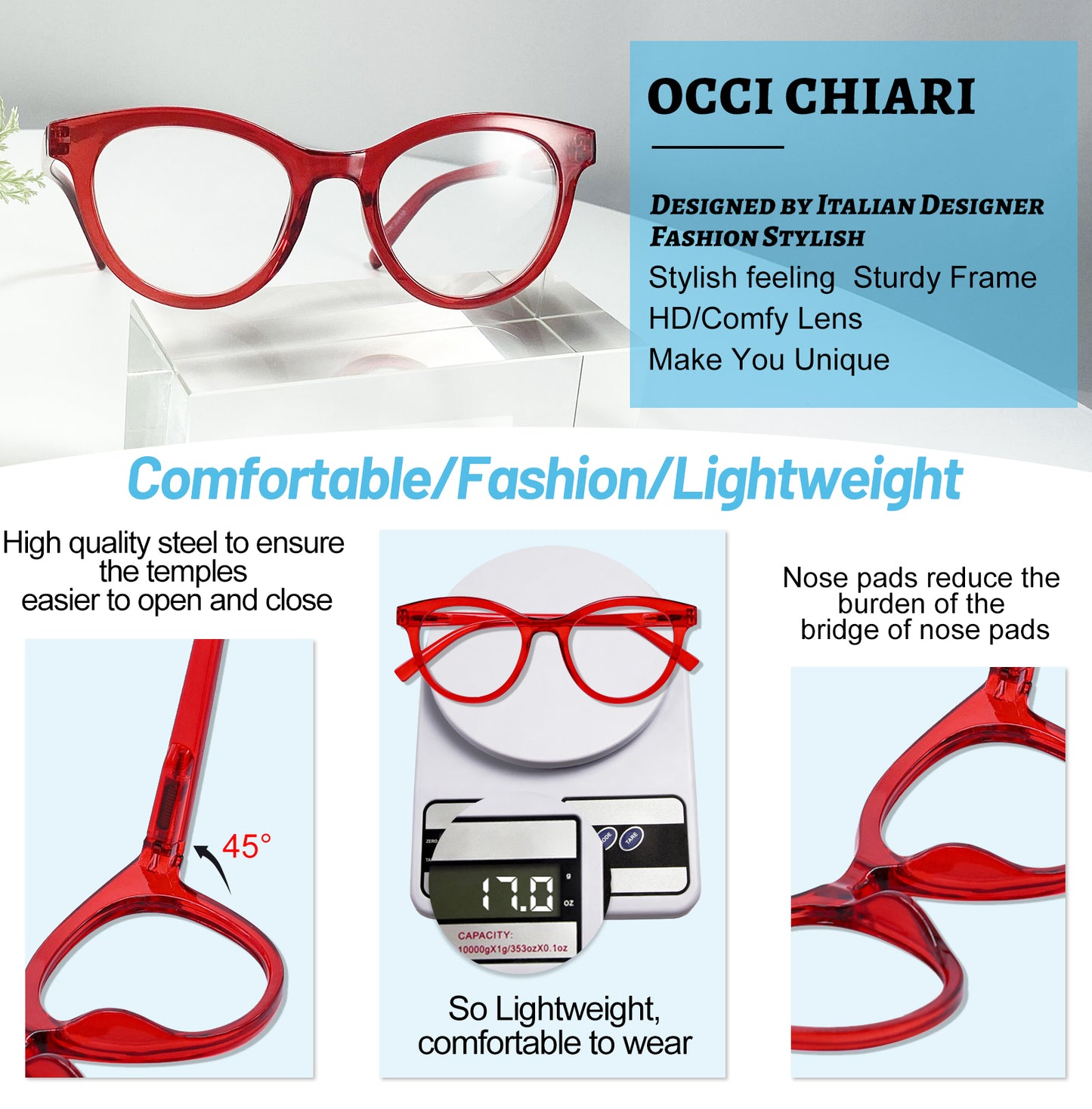 OCCI CHIARI Reading Glasses For Women Designer Reader OC5207