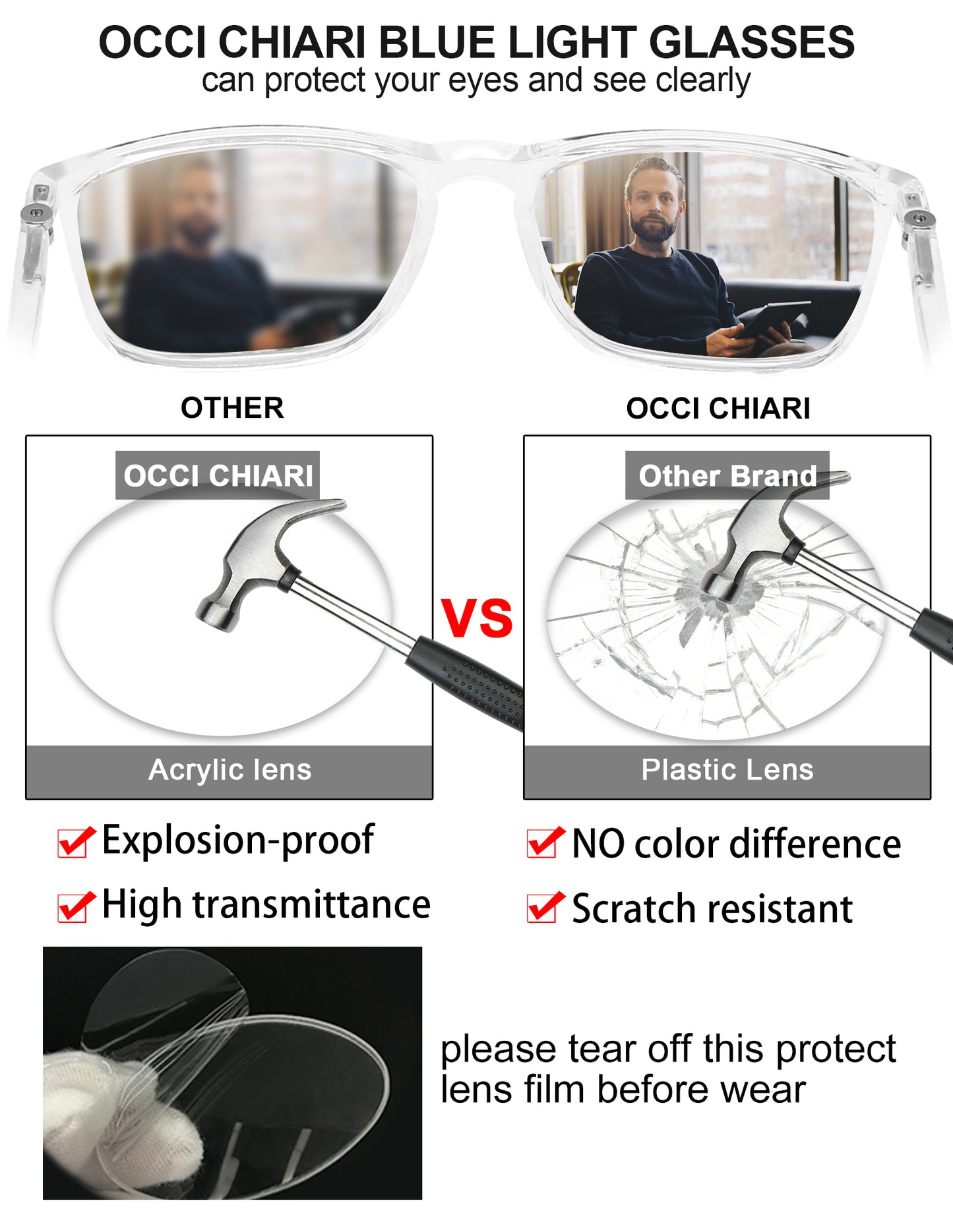 OCCI CHIARI Men’s Blue Light Blocking Reading Glasses ABL5026