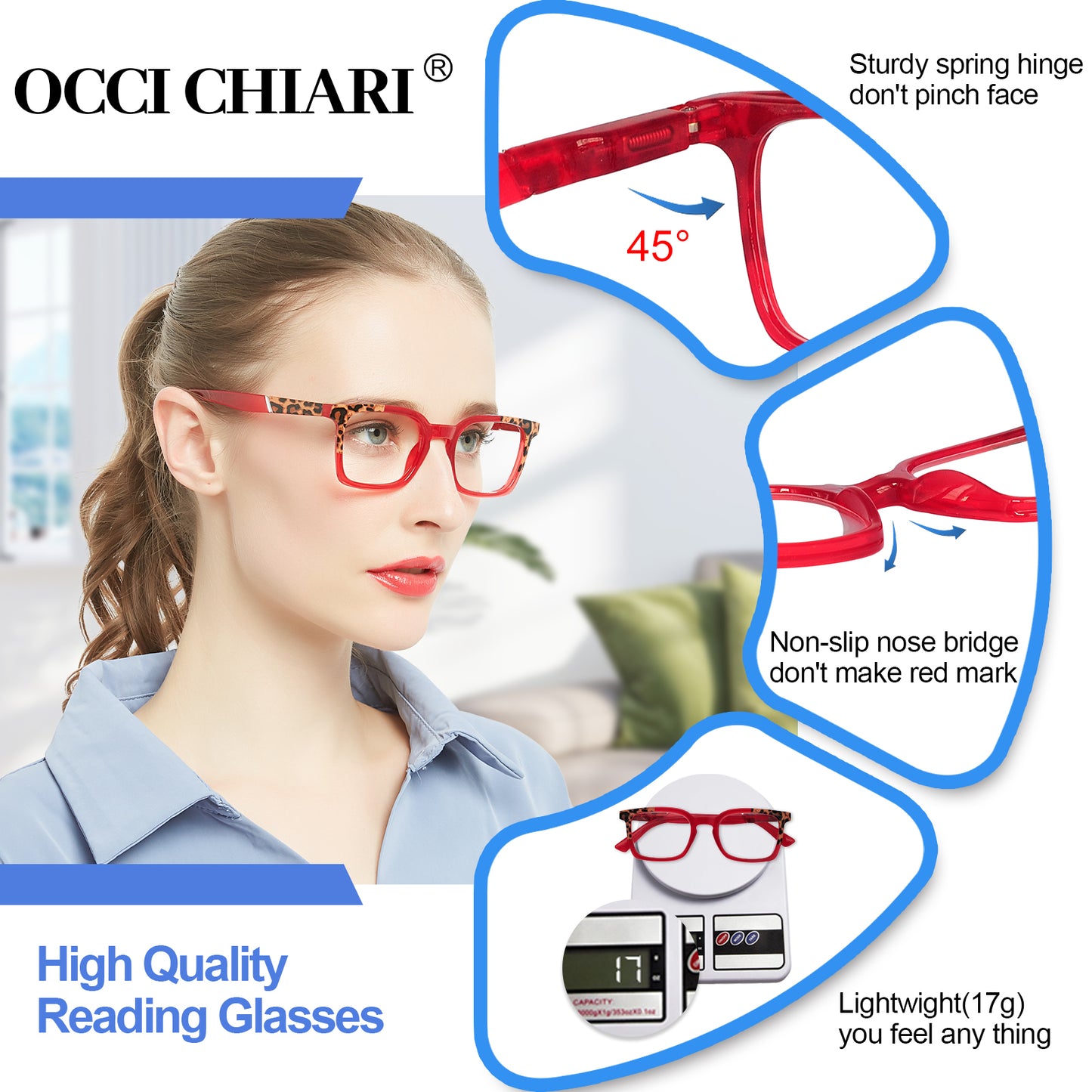 OCCI CHIARI Fashion Reading Glasses For Women Rectangle Reader OC5018