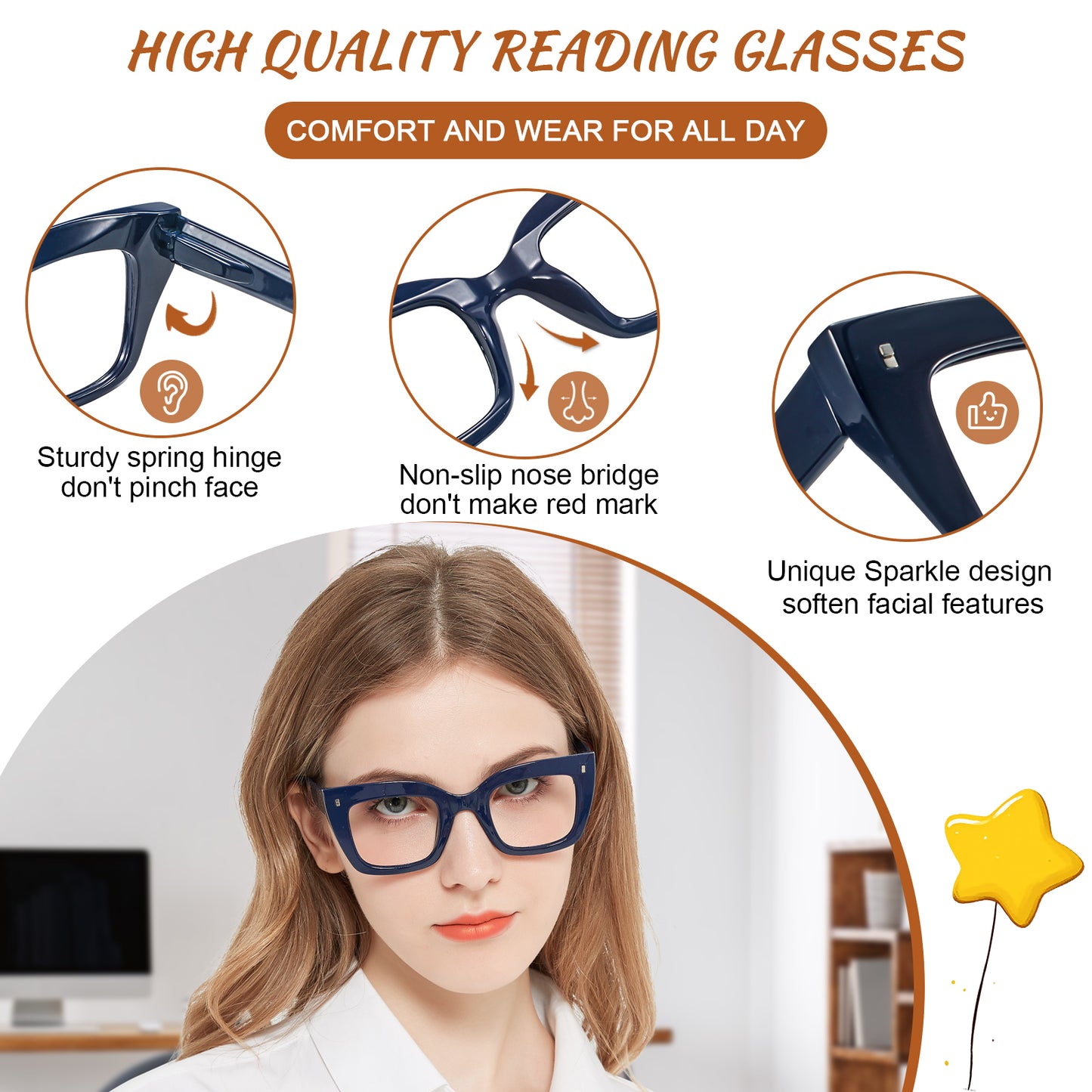OCCI CHIARI Women Oversized Square-Cateye Reading Glasses Trendy Thick Readers Comfort Eyeglasses OC5245