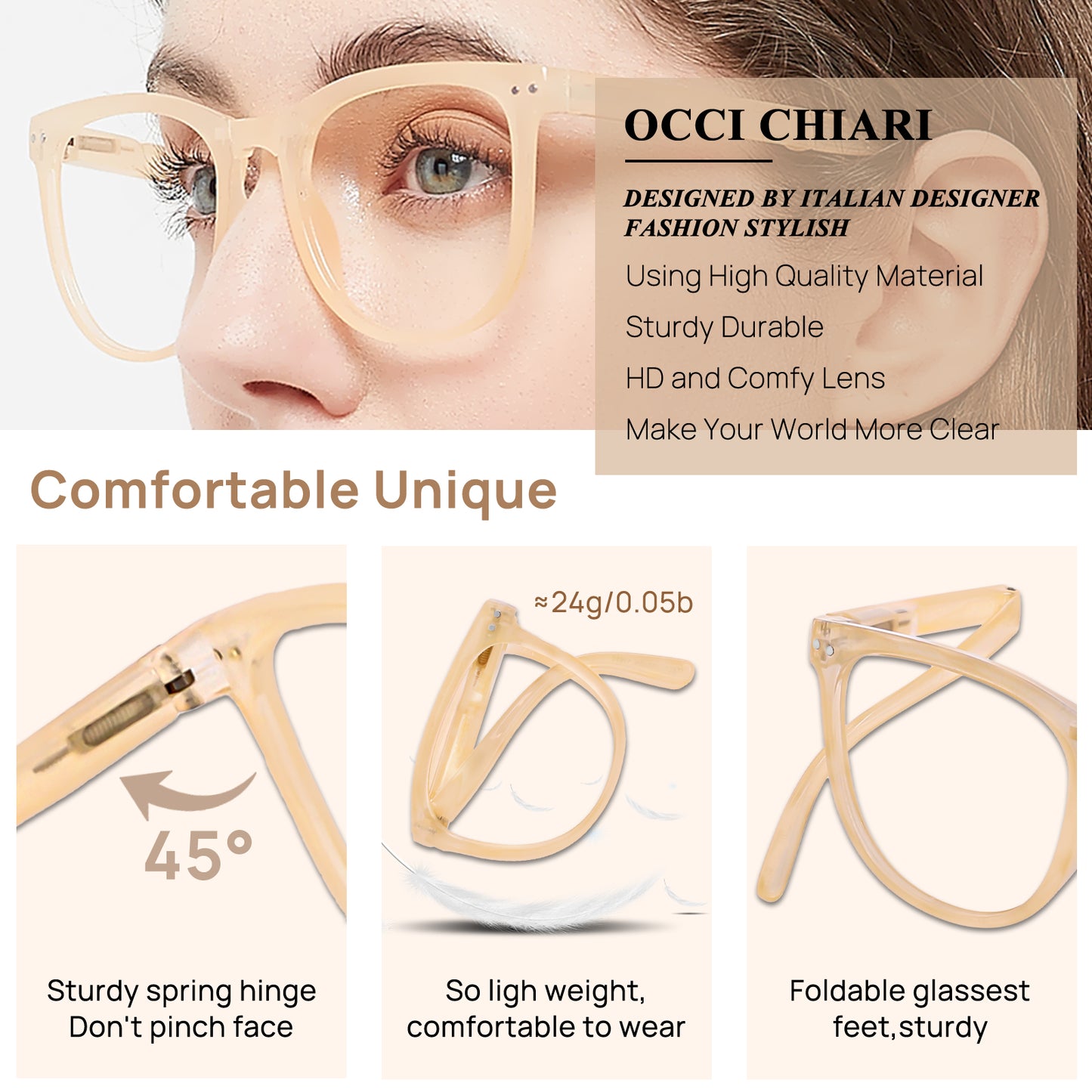 OCCI CHIARI Folding Reading Glasses for Women Wide Frame Readers OC5201
