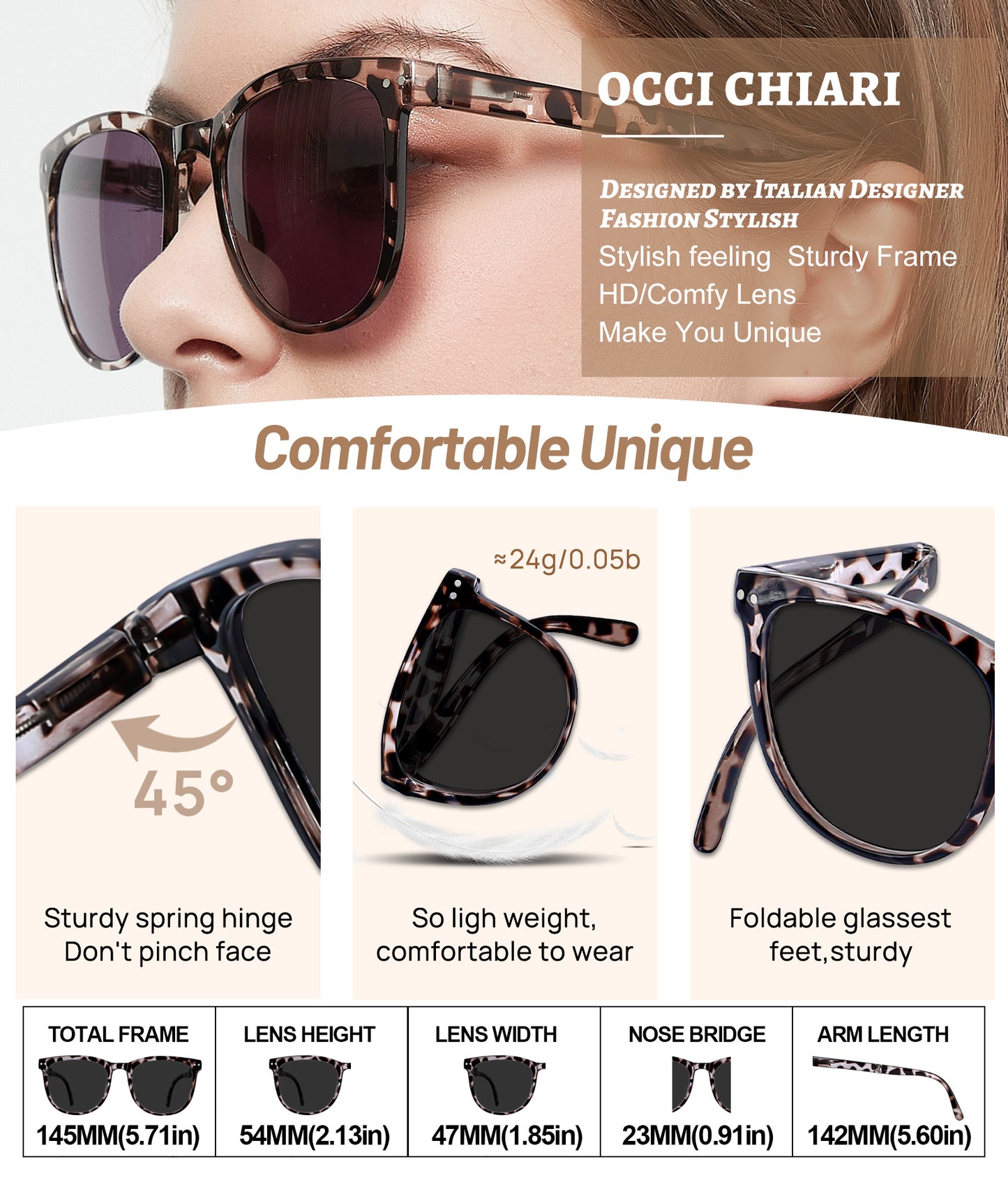 OCCI CHIARI Reading Sunglasses For Women Big Frame Foldable Reader OC5201SR