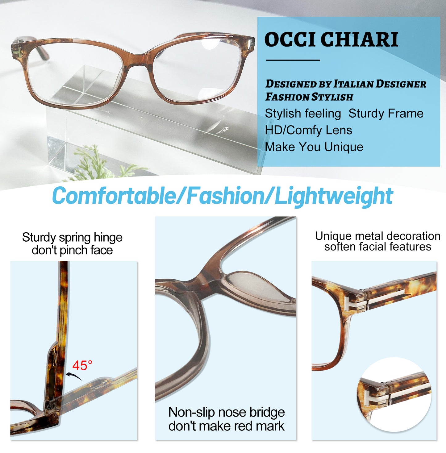 OCCI CHIARI Stylish Square Reading glasses for Women Lightweight Comfort Readers OC5196