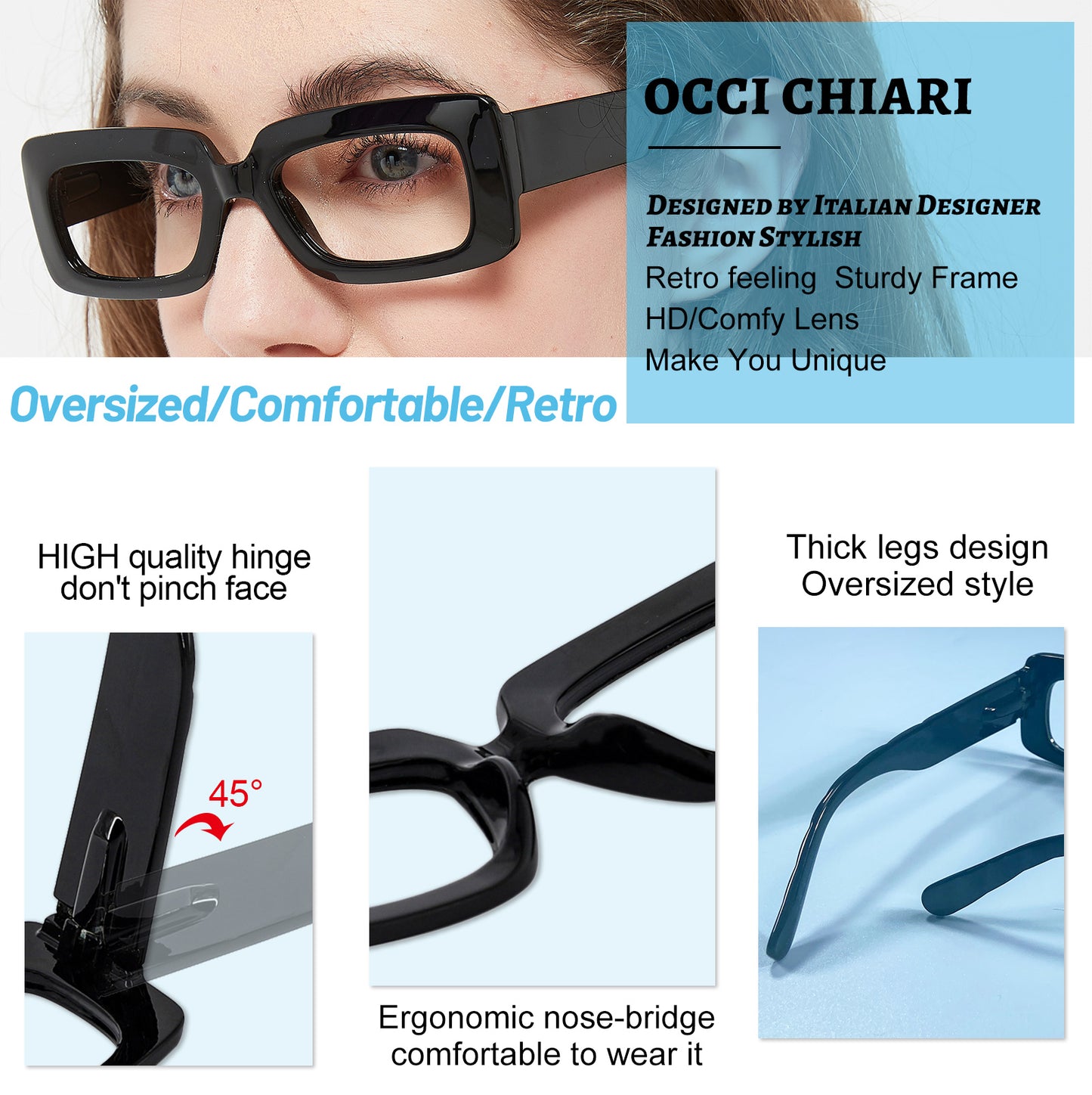 OCCI CHIARI Fashion Reading Glasses for Women Large Readers Heavy Duty Eyeglasses OC5189
