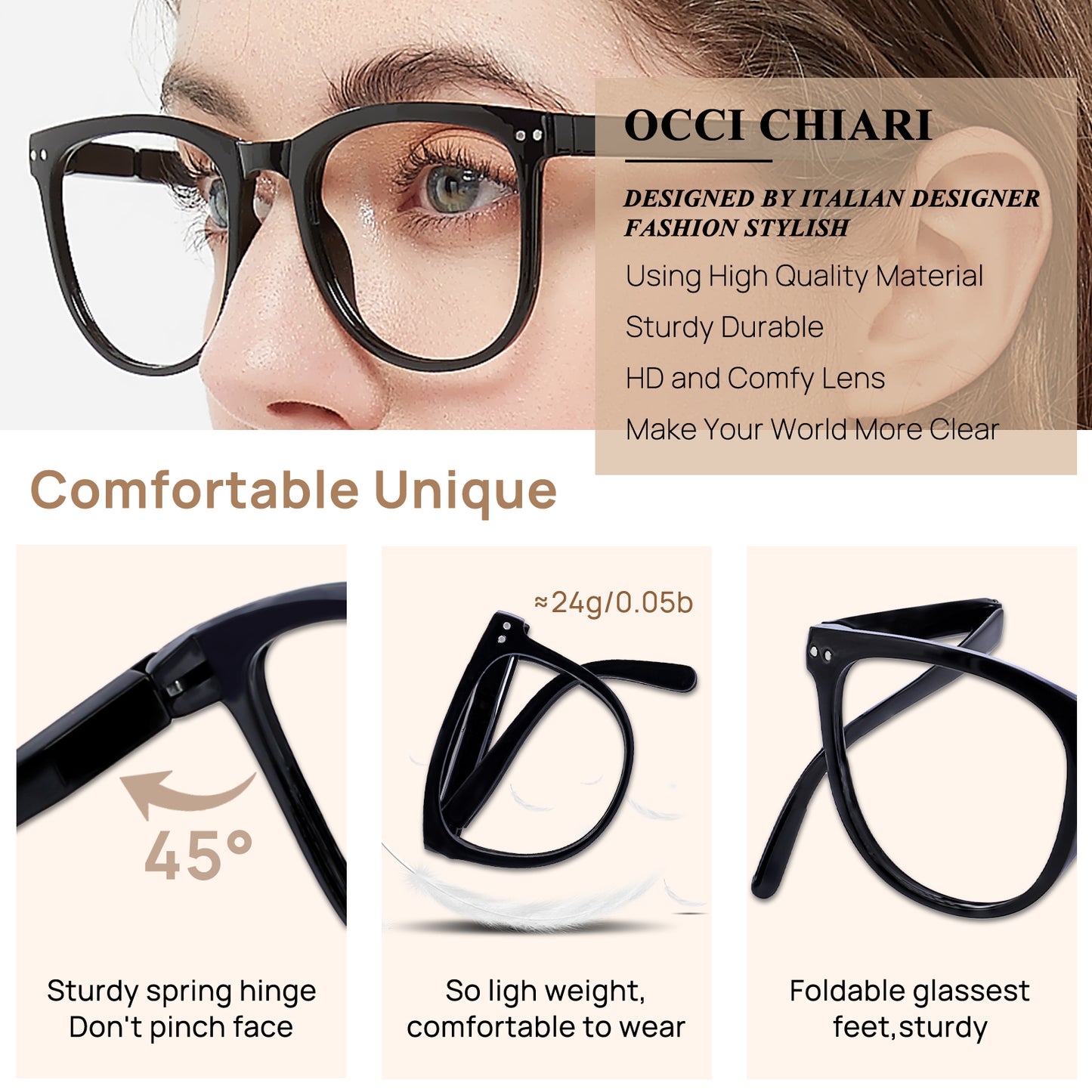 OCCI CHIARI Folding Reading Glasses for Women Wide Frame Readers OC5201