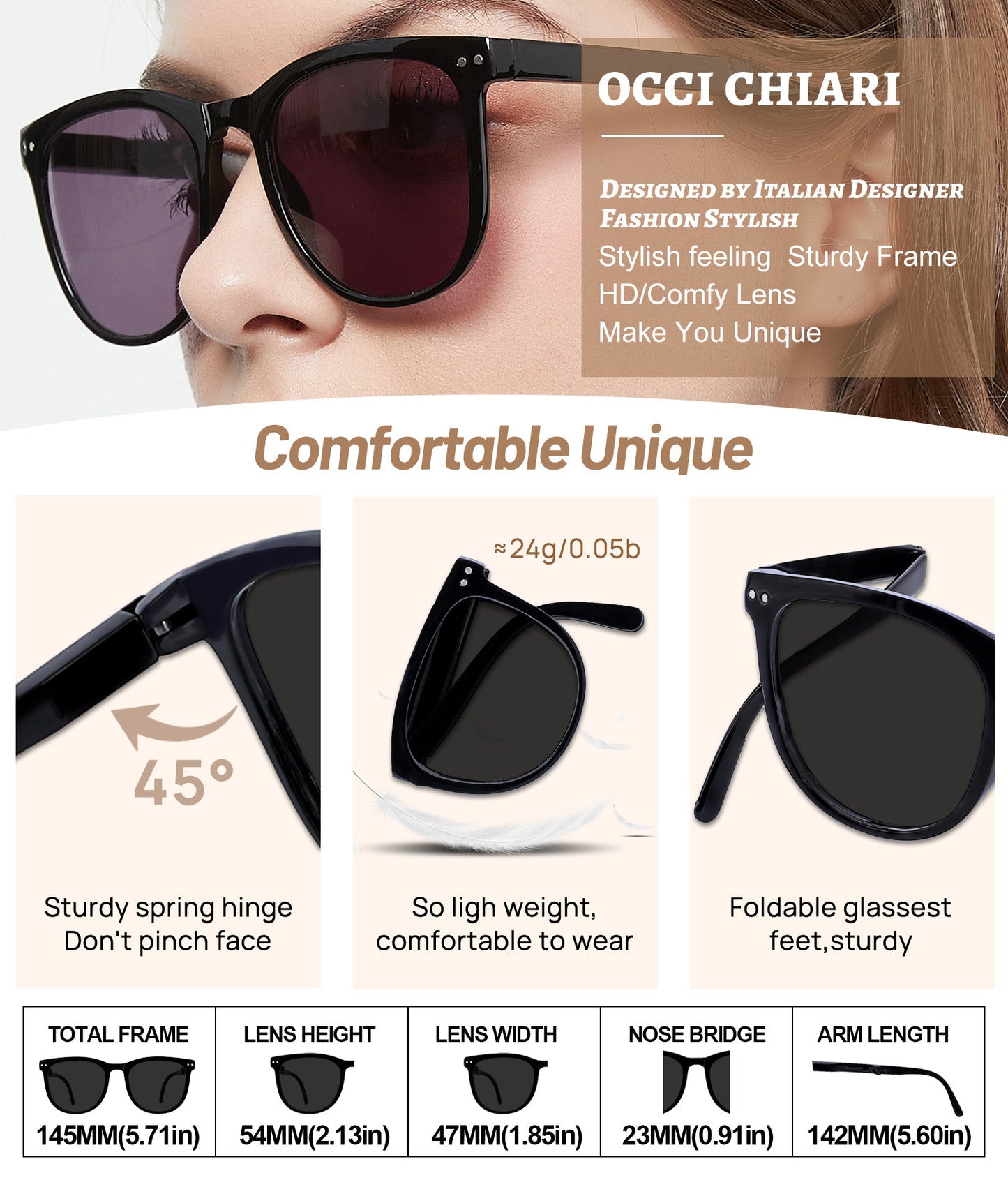 OCCI CHIARI Reading Sunglasses For Women Big Frame Foldable Reader OC5201SR