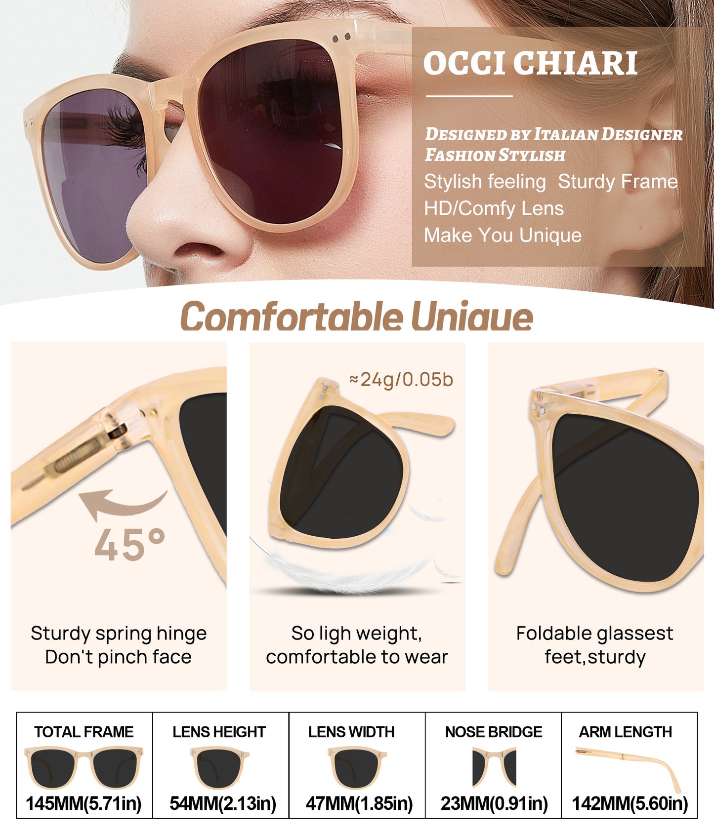 OCCI CHIARI Reading Sunglasses For Women Big Frame Foldable Reader OC5201SR