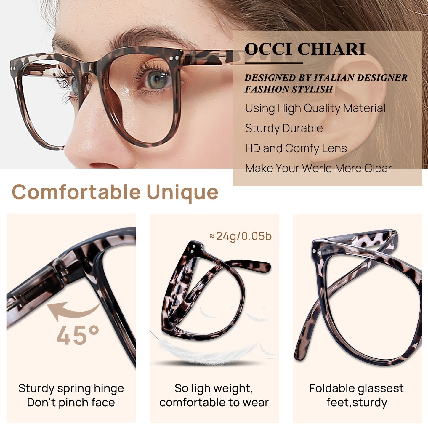 OCCI CHIARI Folding Reading Glasses for Women Wide Frame Readers OC5201