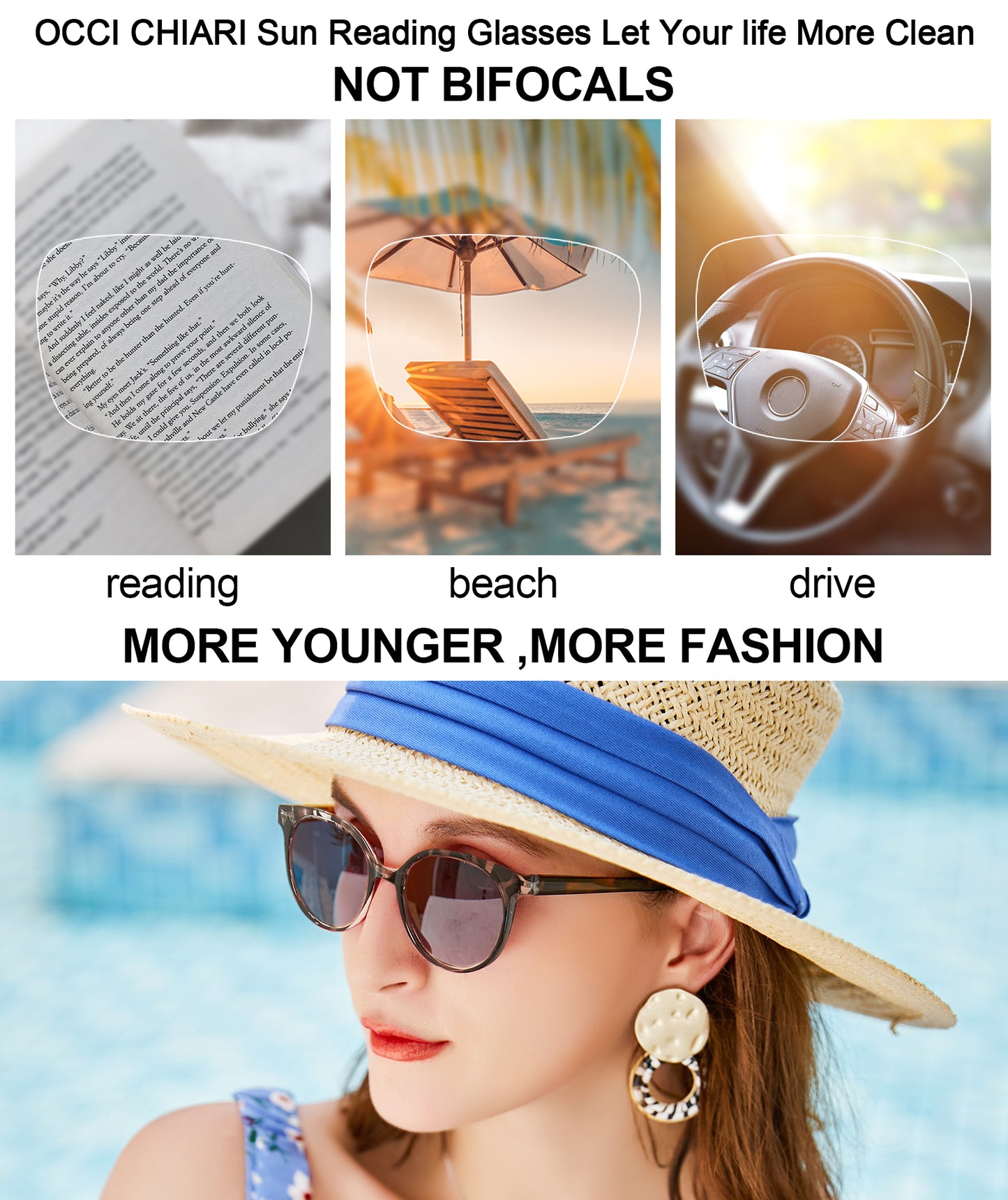 OCCI CHIARI Reading Sunglasses Women UV Protection Outdoor Reader Glasses OC5017S