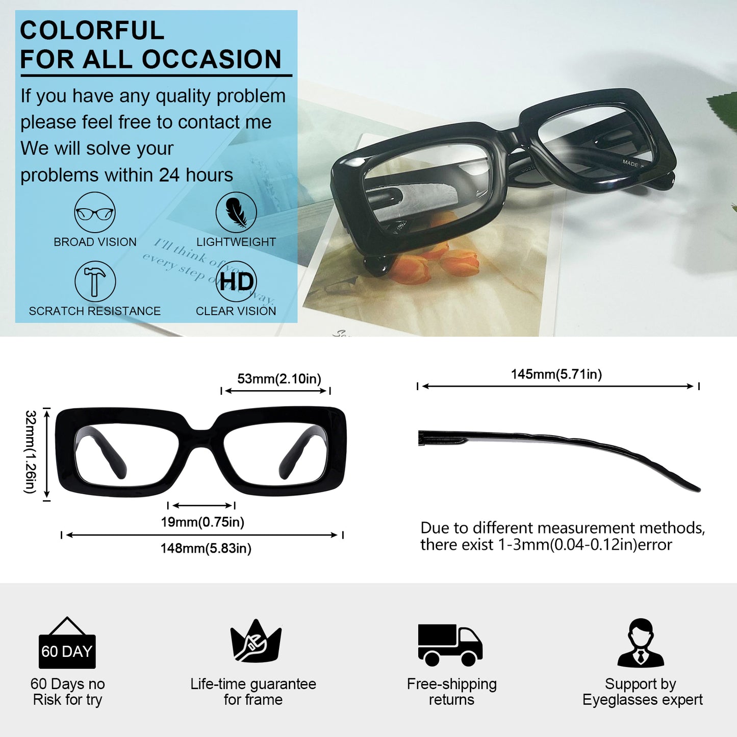OCCI CHIARI Fashion Reading Glasses for Women Large Readers Heavy Duty Eyeglasses OC5189