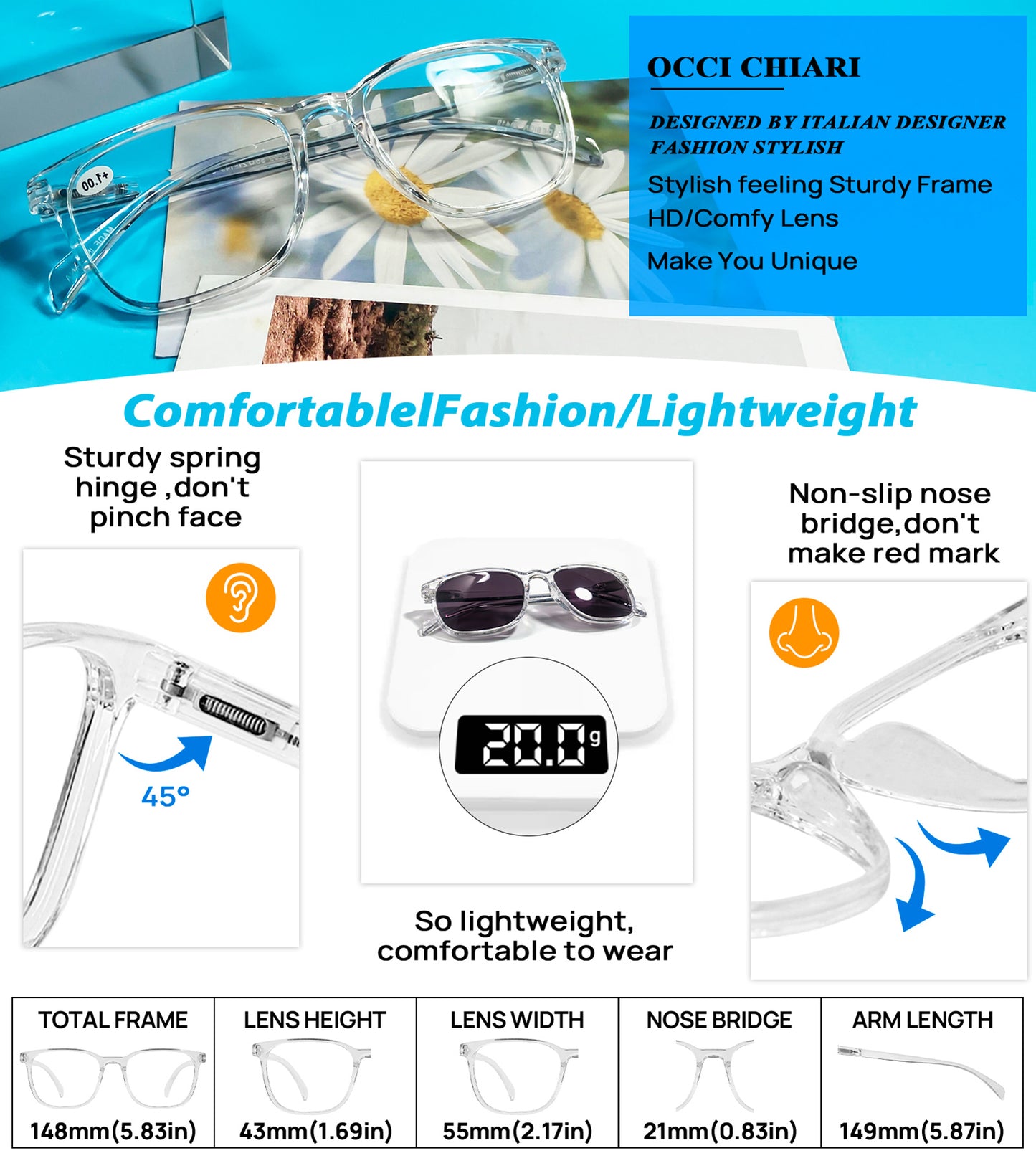 OCCI CHIARI Photochromic Bifocal Reading Glasses for Mens,Wide Transition UV Protection Sunglasses Readers BS OC5209