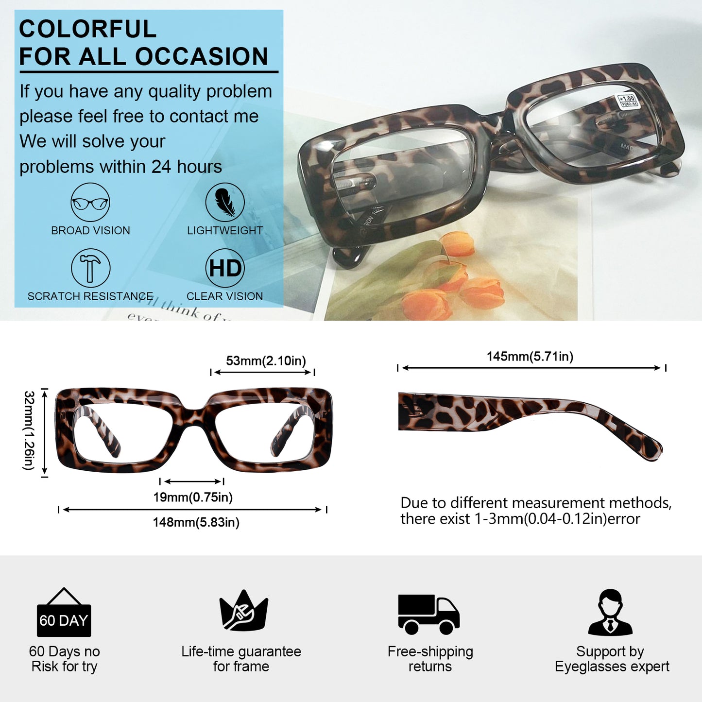 OCCI CHIARI Fashion Reading Glasses for Women Large Readers Heavy Duty Eyeglasses OC5189