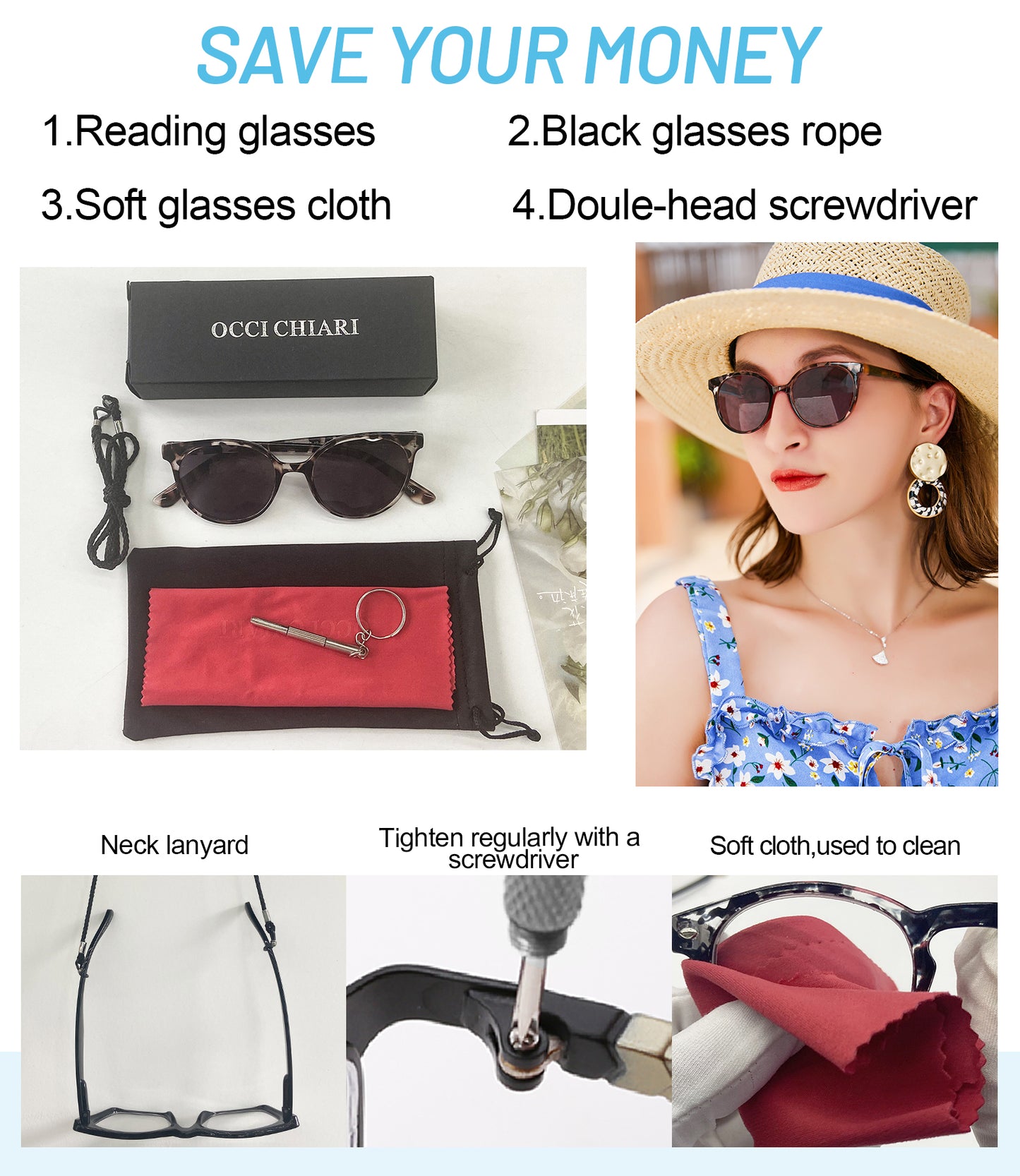 Reading Sunglasses Women UV Protection Outdoor Reader Glasses OC5017S