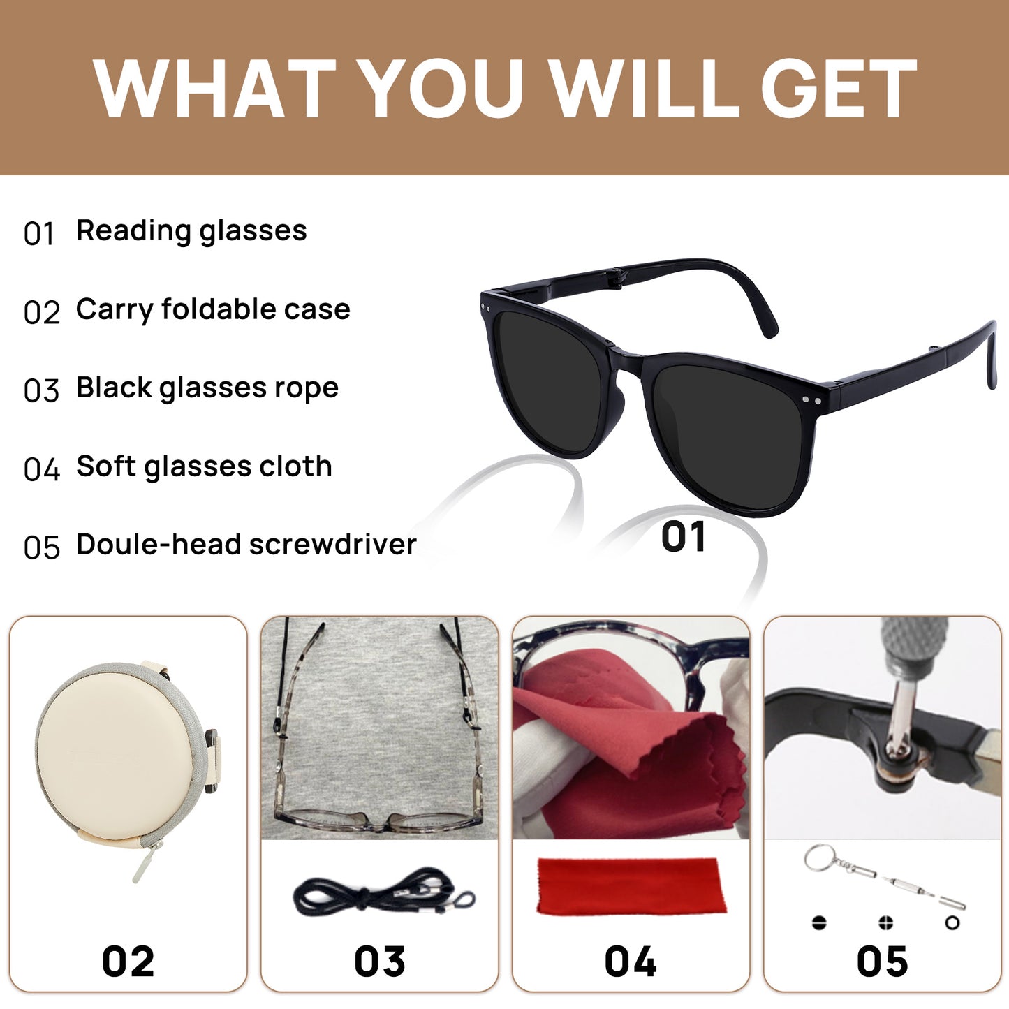OCCI CHIARI Reading Sunglasses For Women Big Frame Foldable Reader OC5201SR