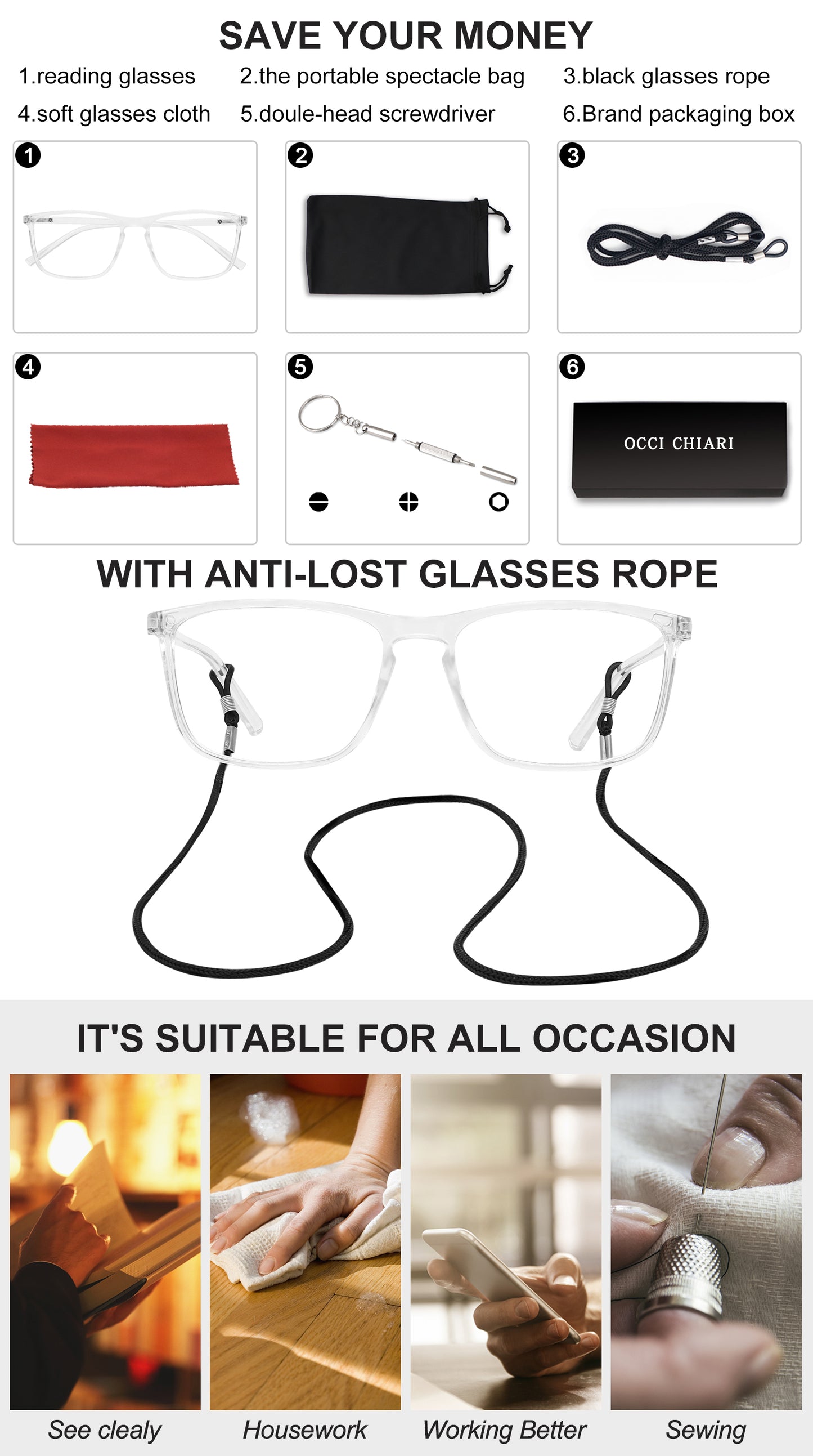 OCCI CHIARI Men’s Blue Light Blocking Reading Glasses ABL5026