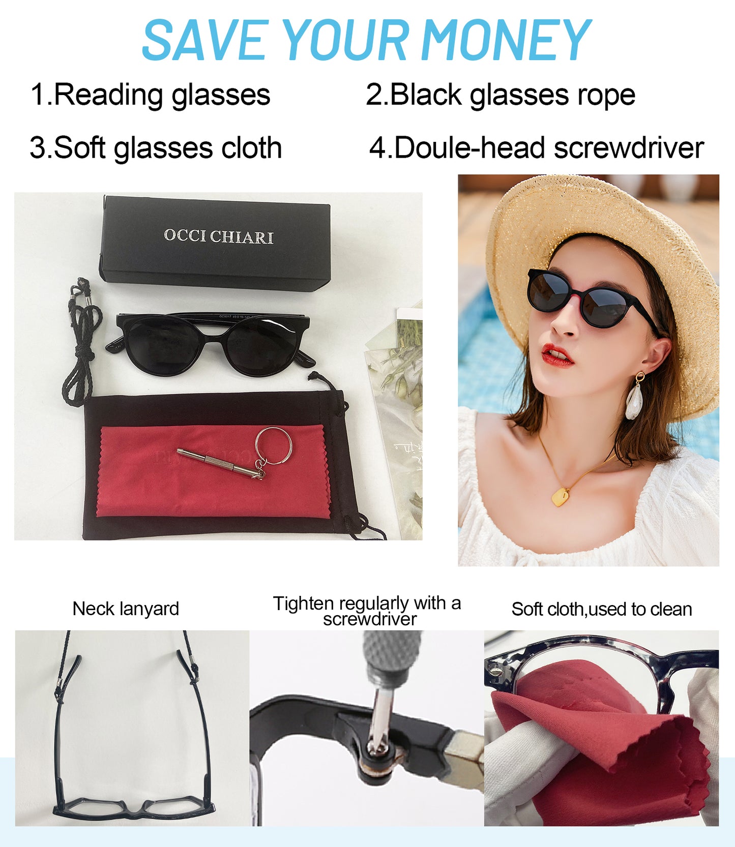 Reading Sunglasses Women UV Protection Outdoor Reader Glasses OC5017S