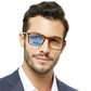 OCCI CHIARI Wide Bifocal Reading Glasses for Men Transition Blue Blocker Readers OC5026BB