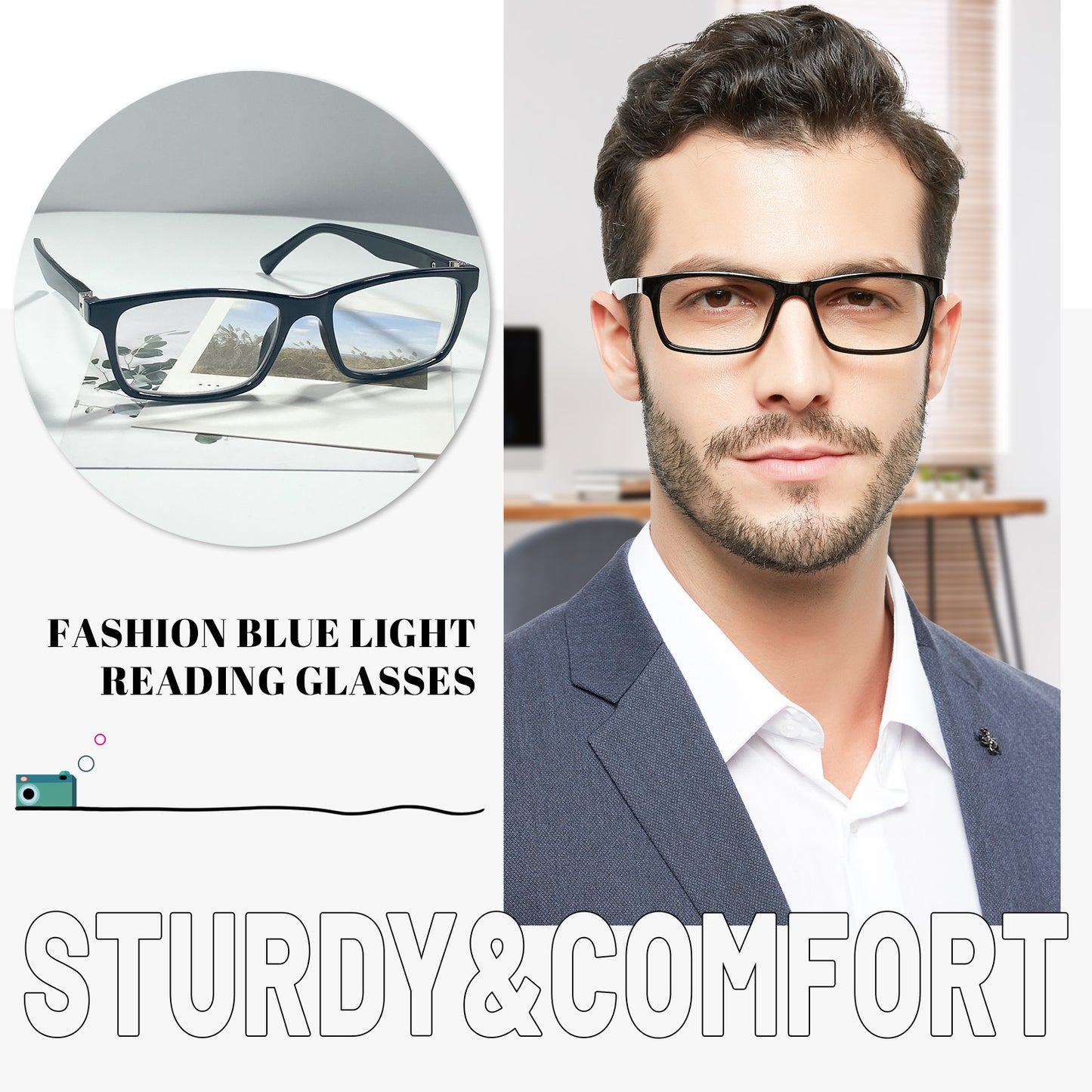 OCCI CHIARI Blue Light Reading Glasses Men Anti Glare Computer Readers for Big Head ABL5030