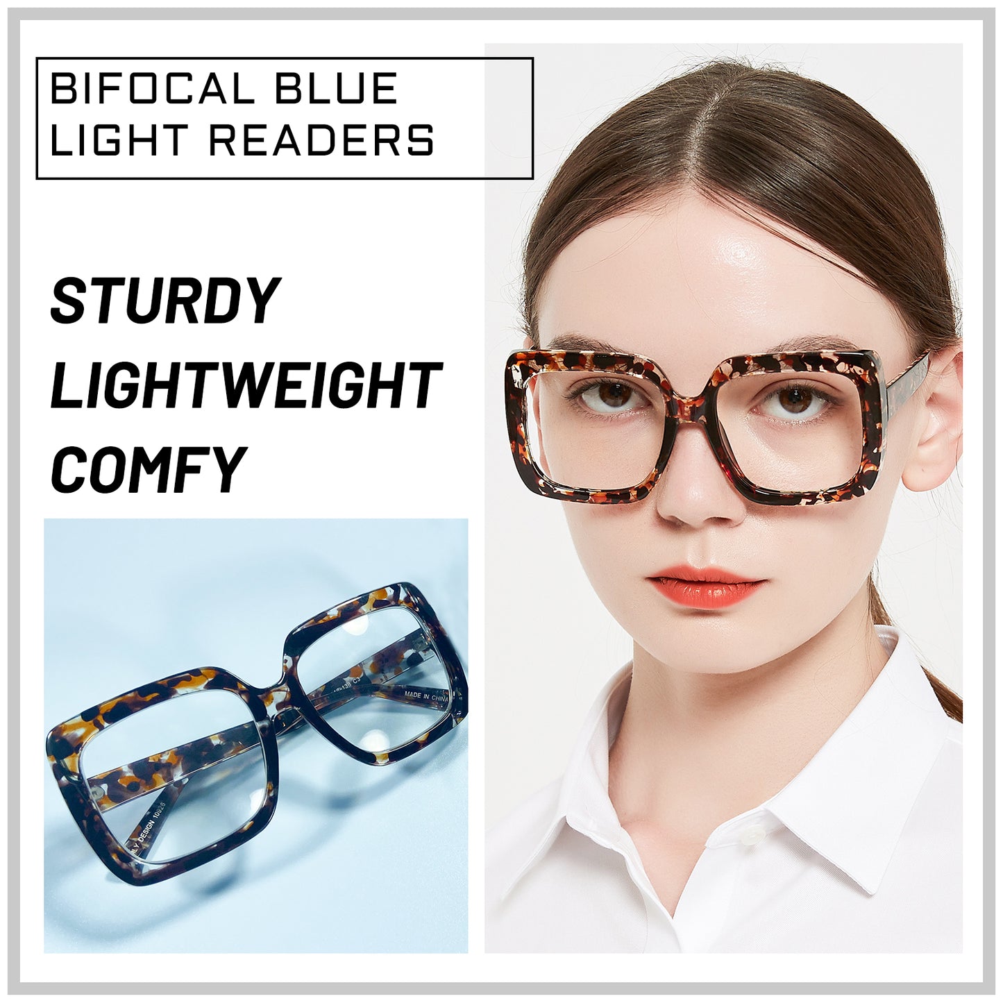 OCCI CHIARI Large Oversized Bifocal Reading Glasses Women Square Vintage readers OC5113BB