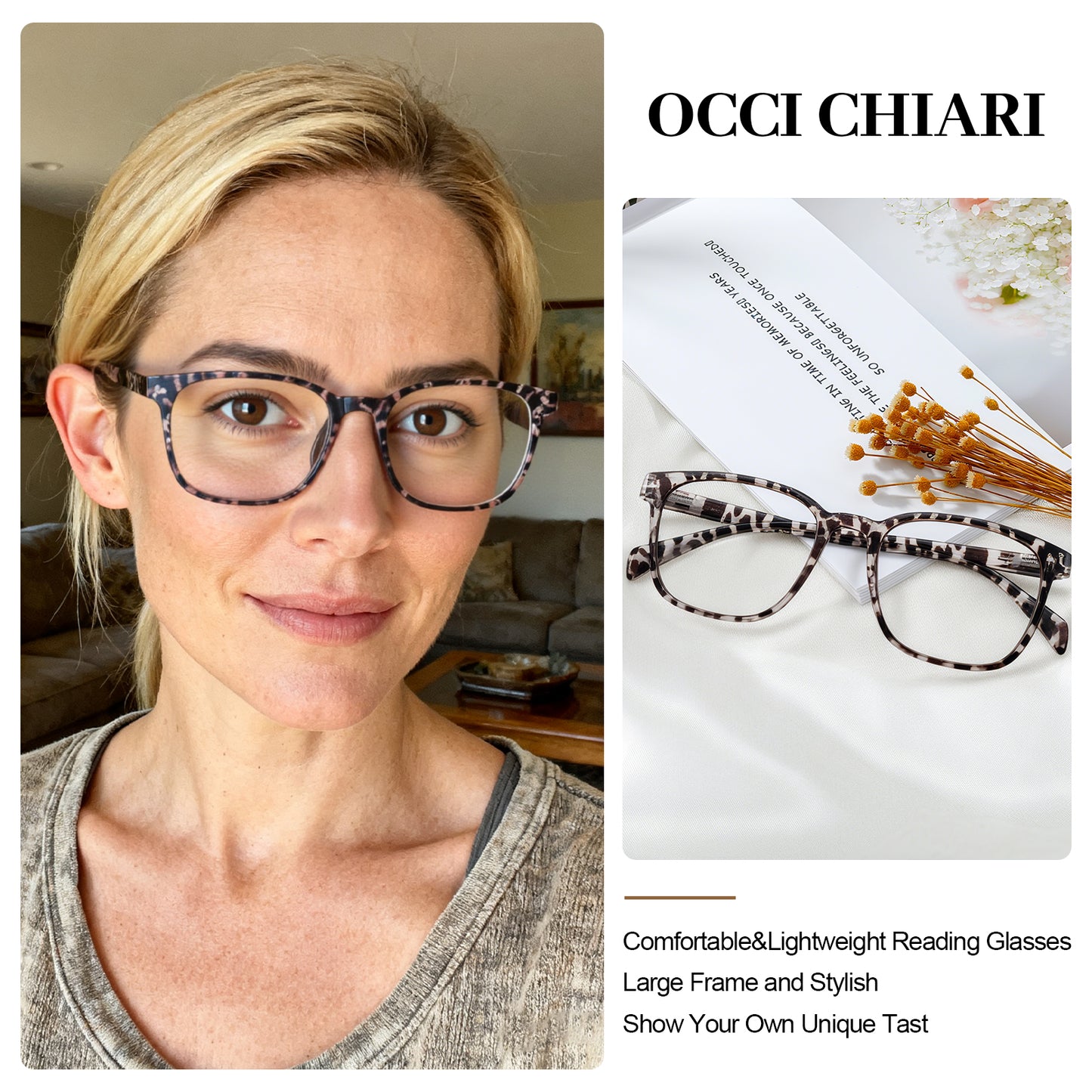 OCCI CHIARI Big Square Reading Glasses Women Comfortable Readers OC5209WM
