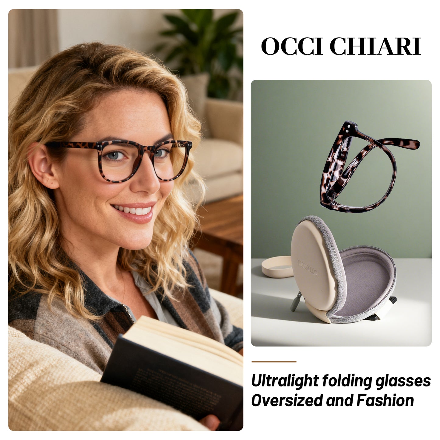 OCCI CHIARI Folding Reading Glasses for Women Wide Frame Readers OC5201