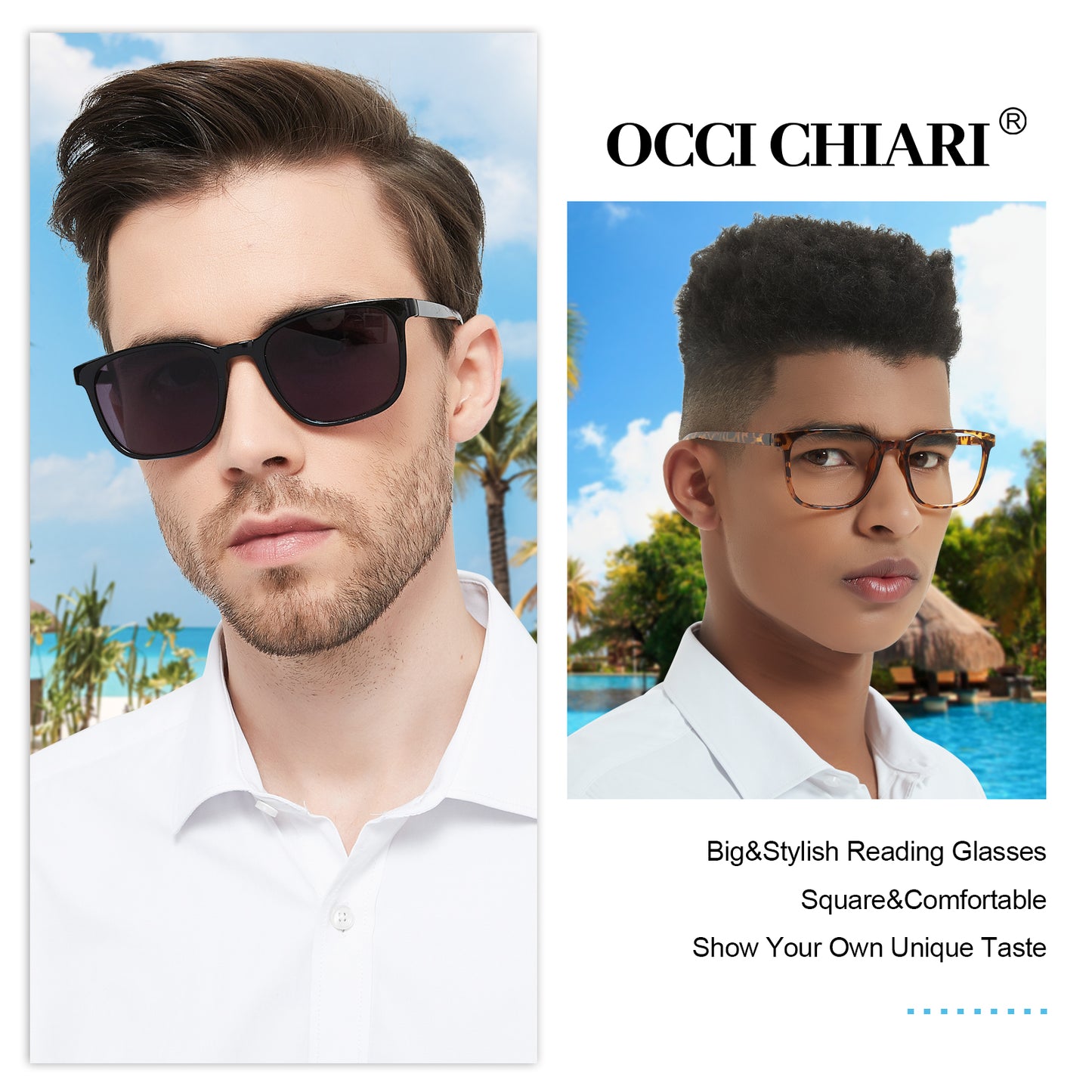 OCCI CHIARI XL Sunglasses with Readers for Men Large Head Comfortable Sun Reading Glasses OC5209SR