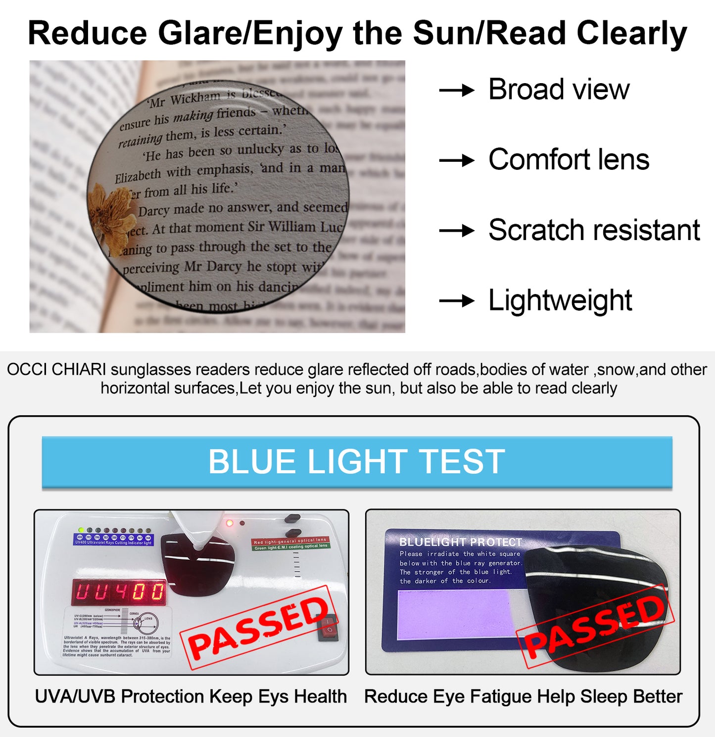 OCCI CHIARI XL Sunglasses with Readers for Men Large Head Comfortable Sun Reading Glasses OC5209SR