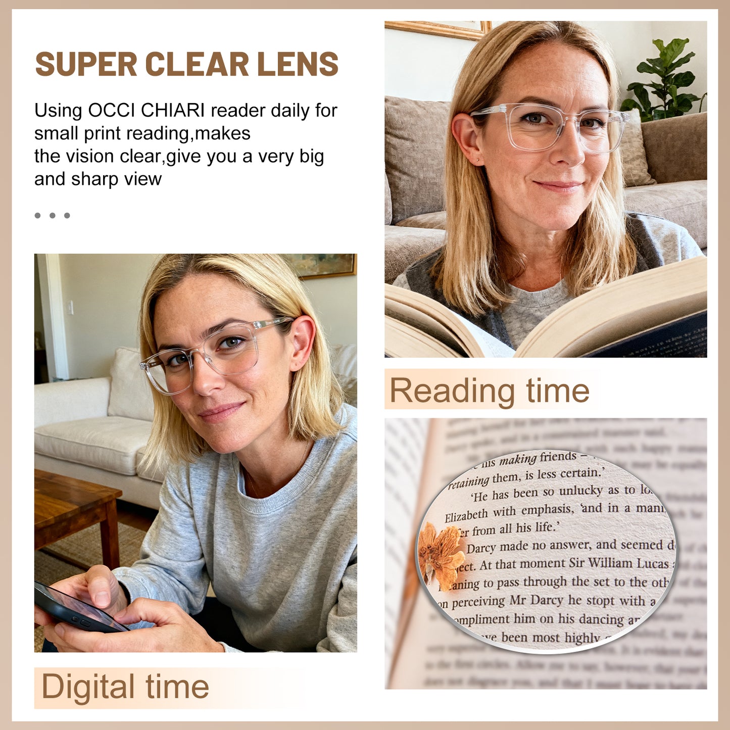 OCCI CHIARI Big Square Reading Glasses Women Comfortable Readers OC5209WM