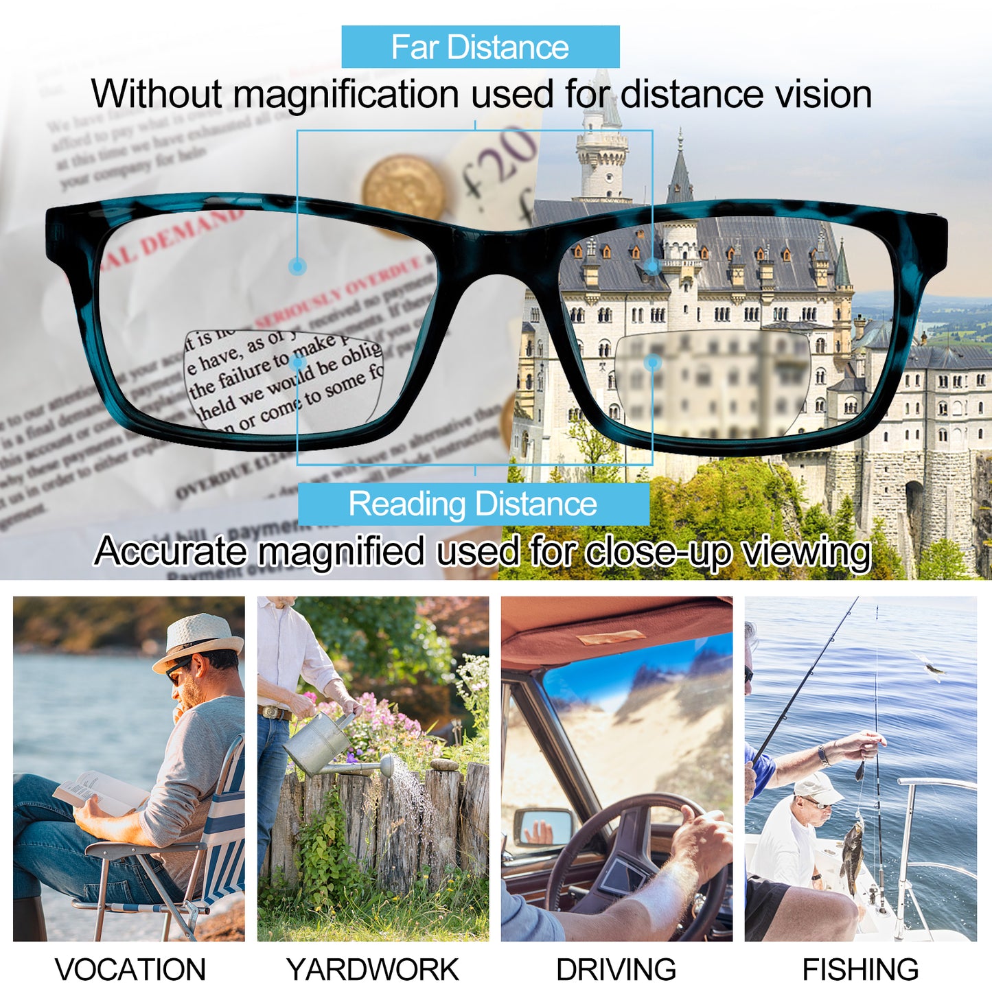OCCI CHIARI Photochromic Bifocal Reading Glasses for Mens,Square Transition UV Protection Sunglasses Readers BS OC5030