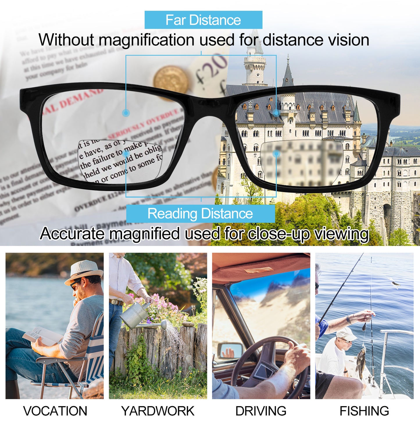 OCCI CHIARI Photochromic Bifocal Reading Glasses for Mens,Square Transition UV Protection Sunglasses Readers BS OC5030