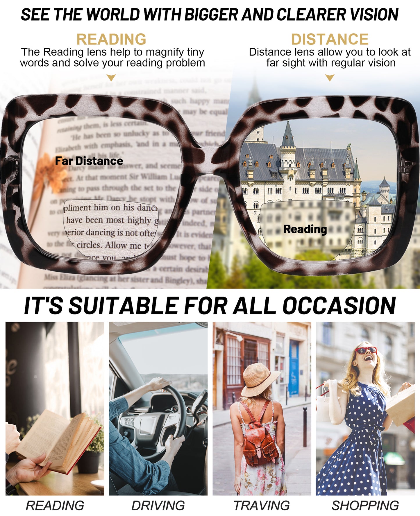 OCCI CHIARI Large Oversized Bifocal Reading Glasses Women Square Vintage readers OC5113BB