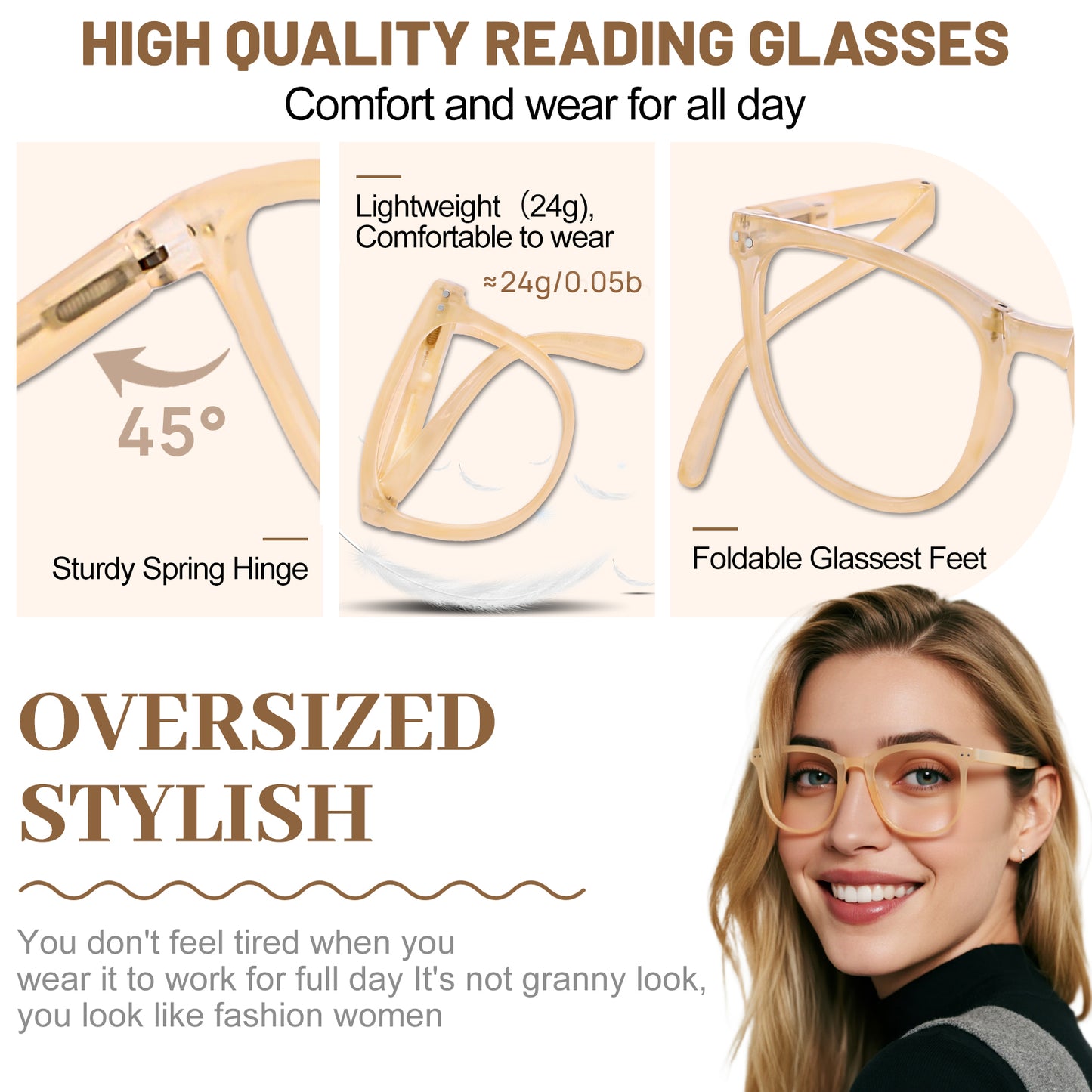OCCI CHIARI Folding Reading Glasses for Women Wide Frame Readers OC5201