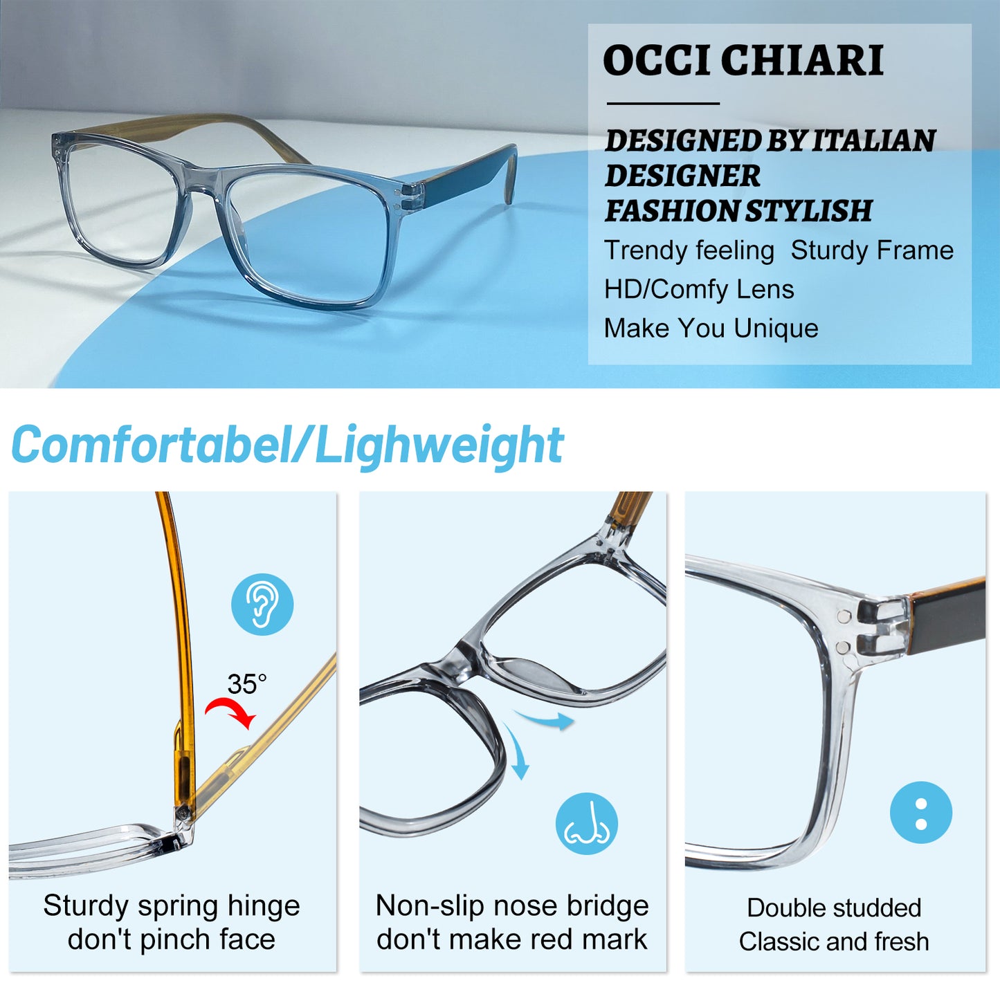 OCCI CHIARI Reading Glasses Men Fashion Rectangle Readers OC5226