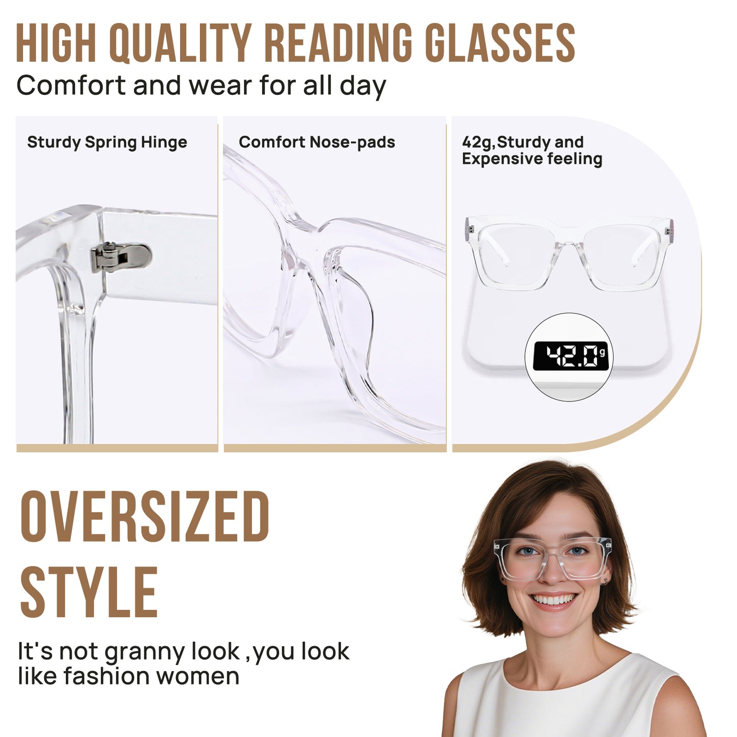 OCCI CHIARI Large Frame Reading Glasses for Women Retro Square Readers OC5078
