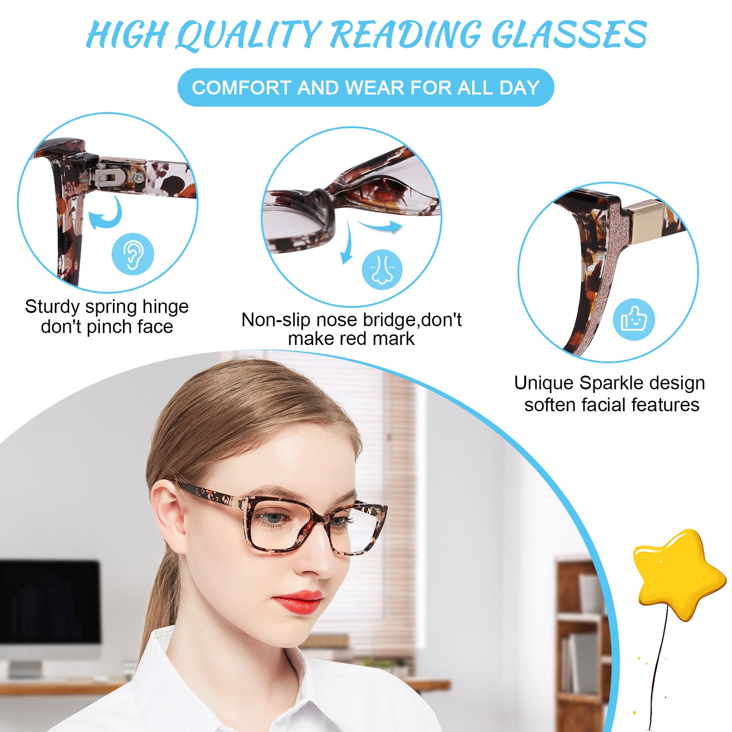 OCCI CHIARI Progressive Bifocal Reading Glasses for Women Transition Multifocal Readers  Blue Blocker OC5117JJ
