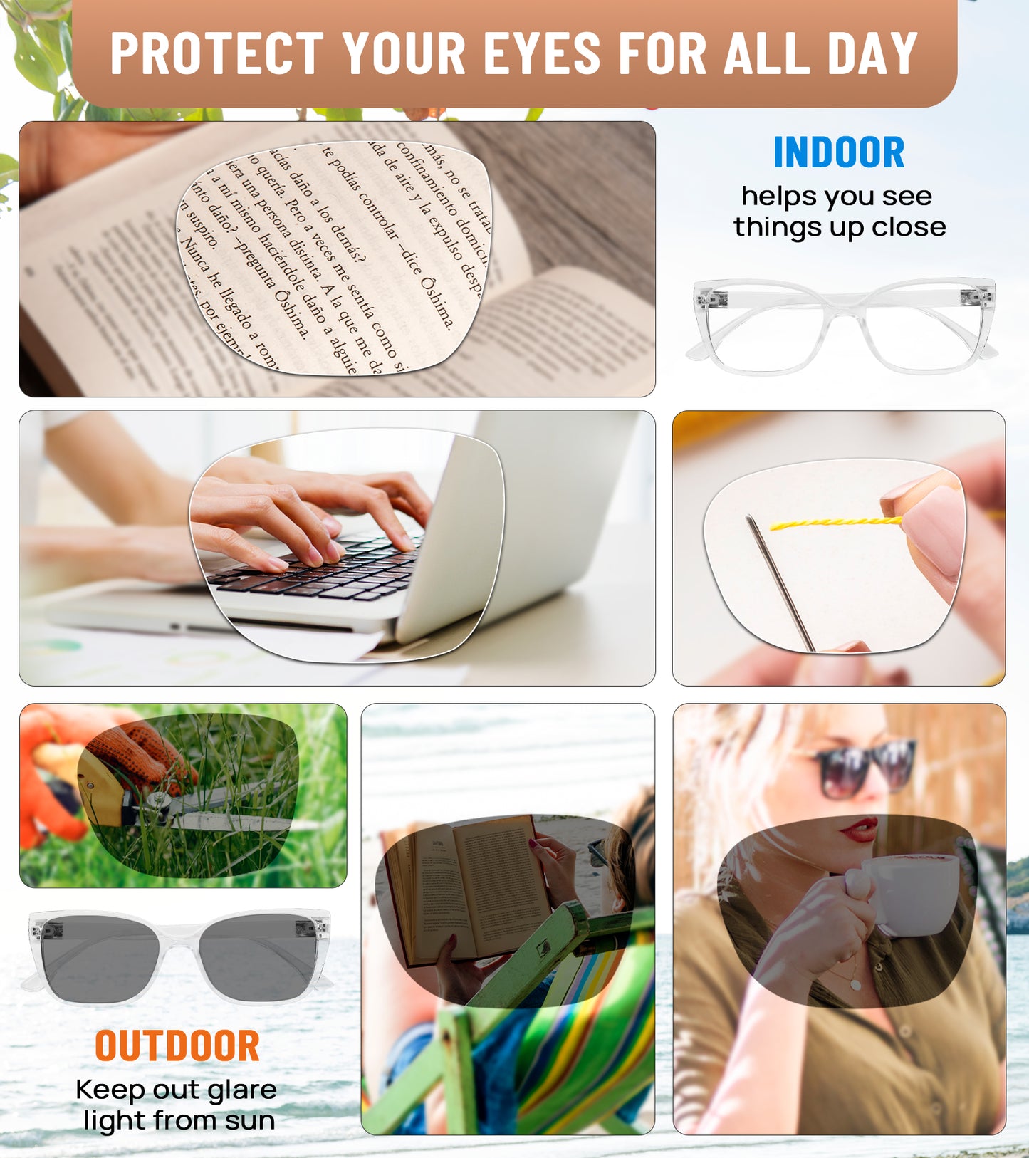 OCCI CHIARI Blue Light Blocking Photochromic Reading Glasses  Large Sunglasses Readers POC5117