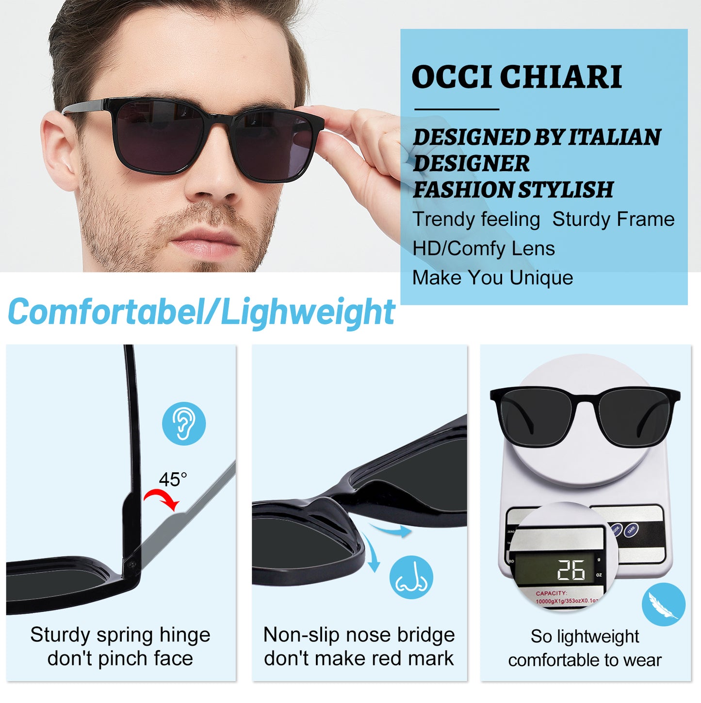 OCCI CHIARI XL Sunglasses with Readers for Men Large Head Comfortable Sun Reading Glasses OC5209SR