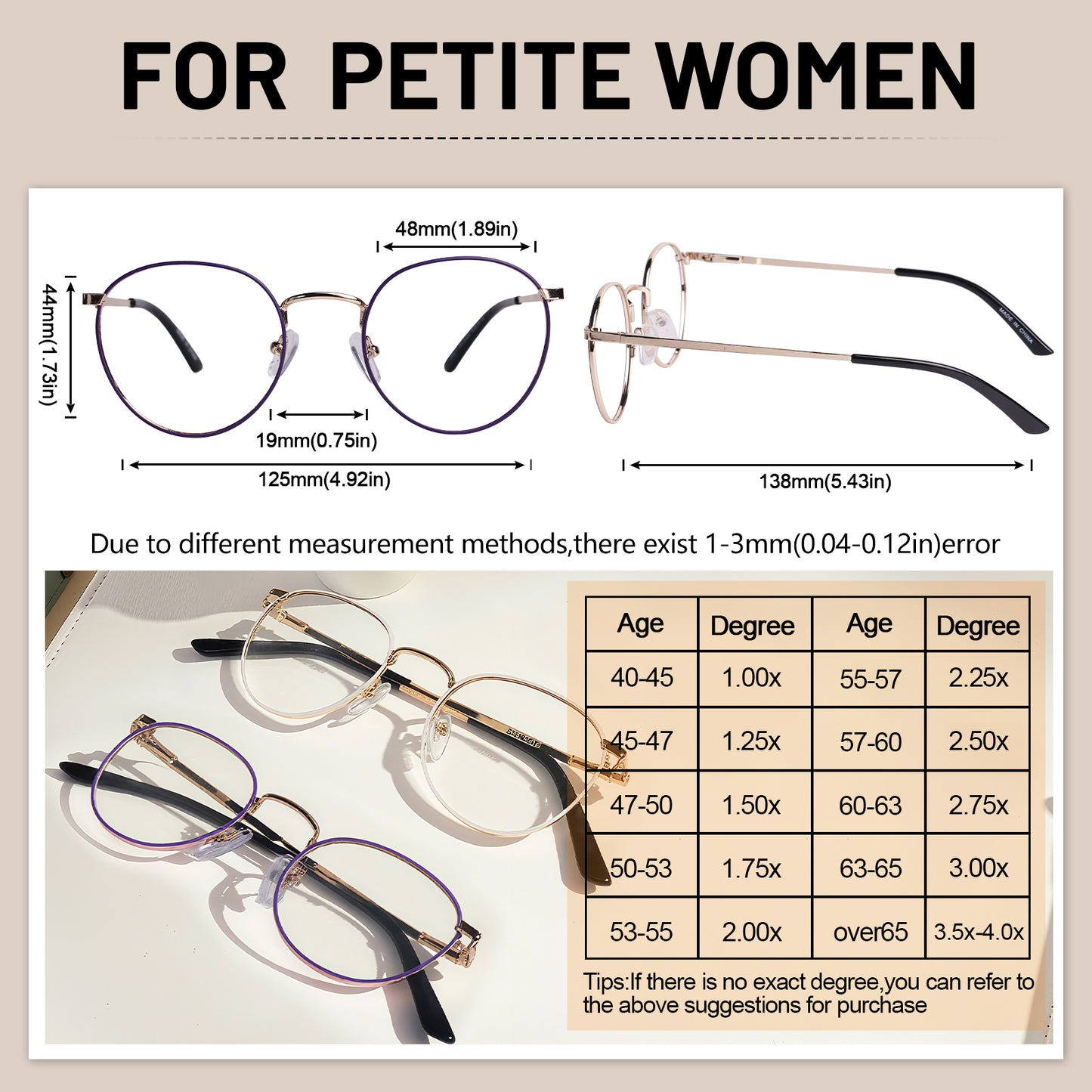 OCCI CHIARI Round Reading Glasses for Small Face Narrow Lightweight Readers OC5324